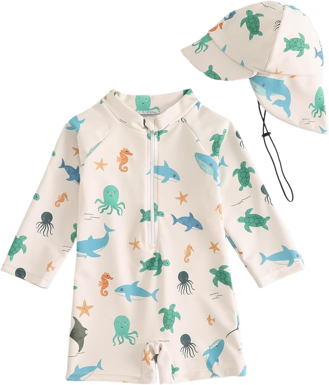 Baby Swimsuit Rash Vest Set (UPF 50+) with Hat, Long Sleeve 0M–3T – Unisex Infant Swimwear