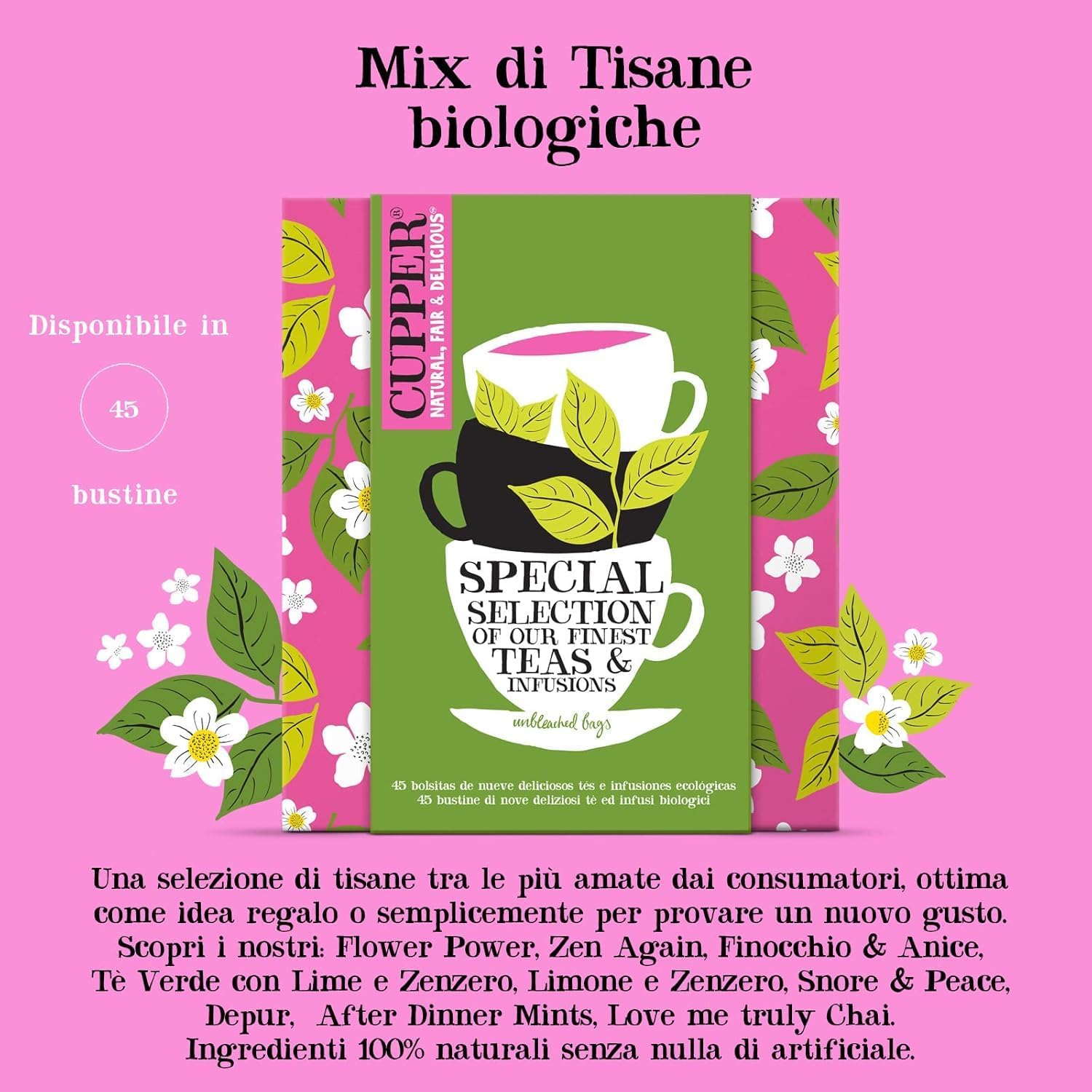 Thumbnail 1 de Cupper Collection Tè e Tisane Biologiche – Cofanetto assortito con filtri biodegradabili (45 bustine)