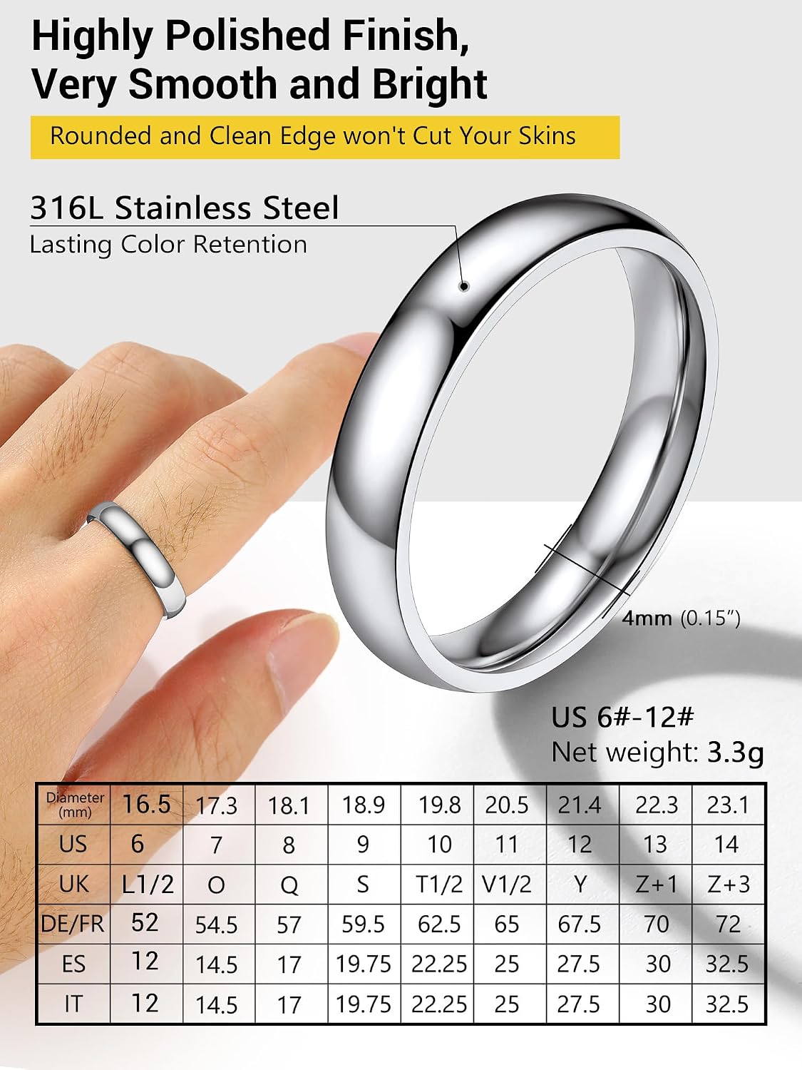 Thumbnail 4 de PROSTEEL Bague en Acier Inoxydable Plaqué Or