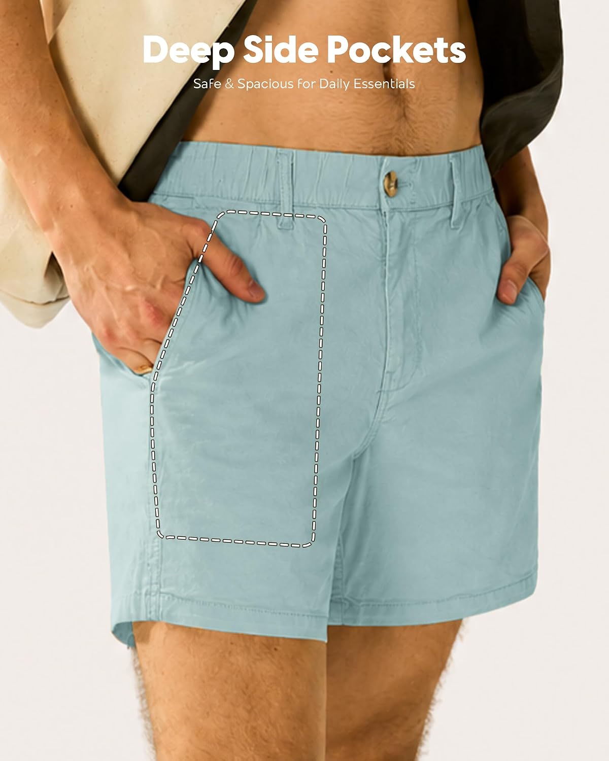 Detalle de maamgic Men's Classic-fit 5.5" Cotton Shorts with Elastic Waistband and Multi-Pocket Design