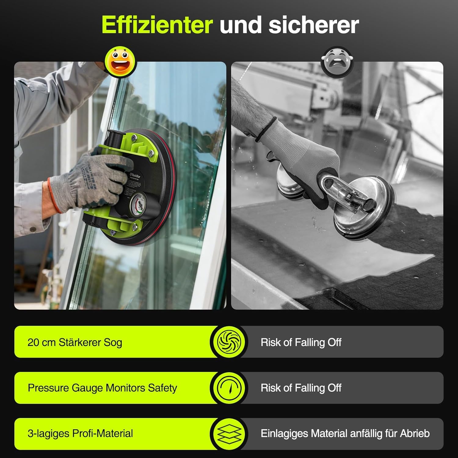 Thumbnail 1 de Taskstar Vakuum Saugheber Fliesen – 2er-Set, 20 cm, max Traglast 204 kg, inkl. Manometer