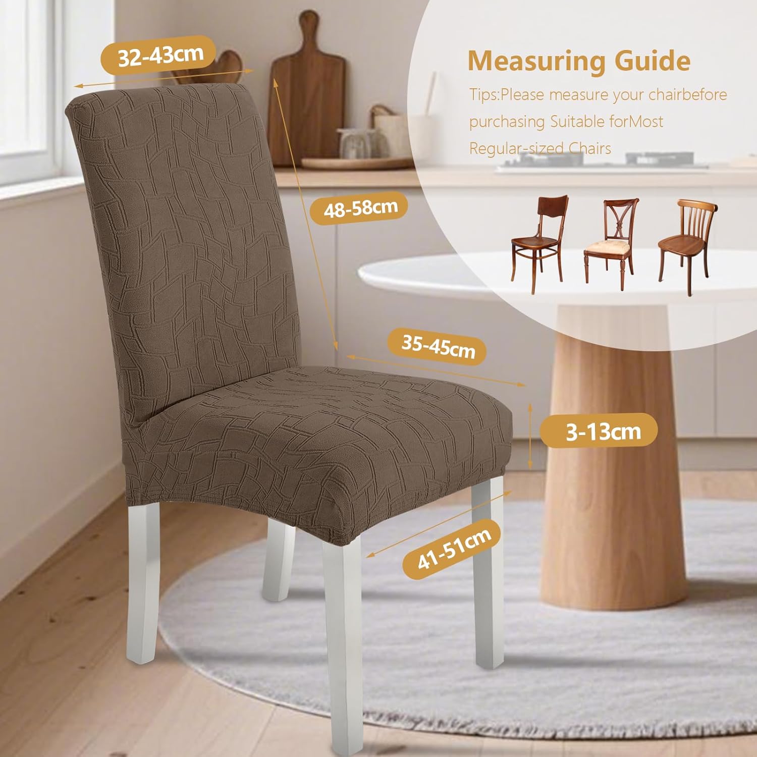 Thumbnail 2 de Ystyle housse de chaise extensible 6 pièces marron – protection lavable et amovible