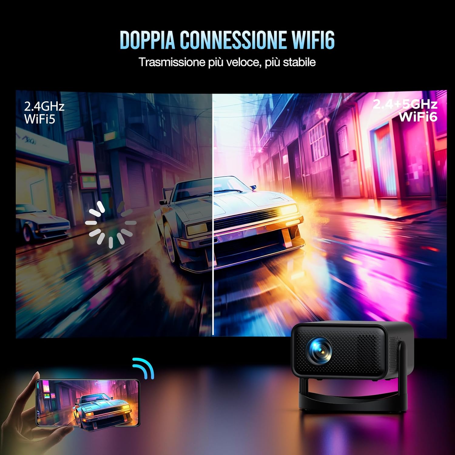 Thumbnail 1 de Mini Projecteur Video WiFi 6 BT 5.3 avec Android TV 11 – 360° et Correction Auto