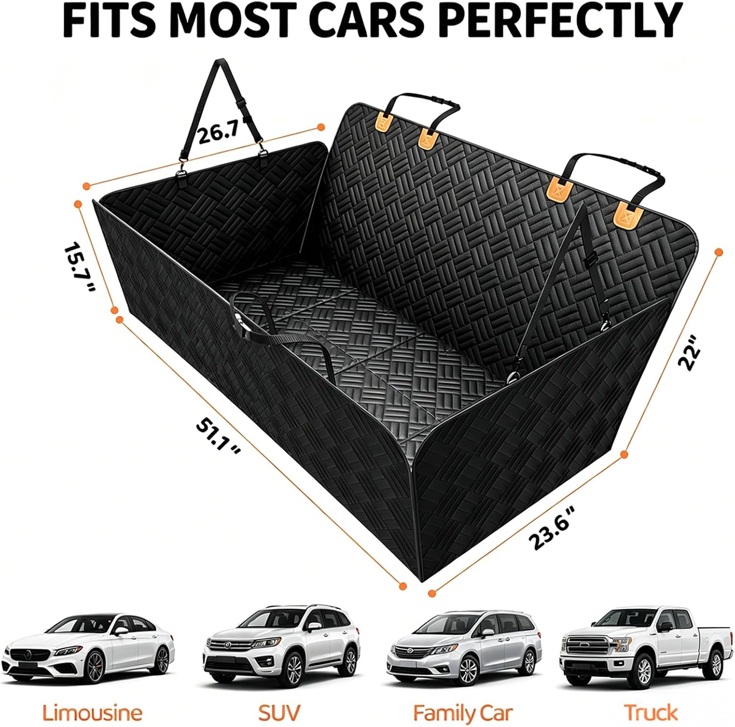 Detalle 2 de Eosarcu Dog Car Seat hondendeken voor achterbank, 129 x 60 cm, 600D