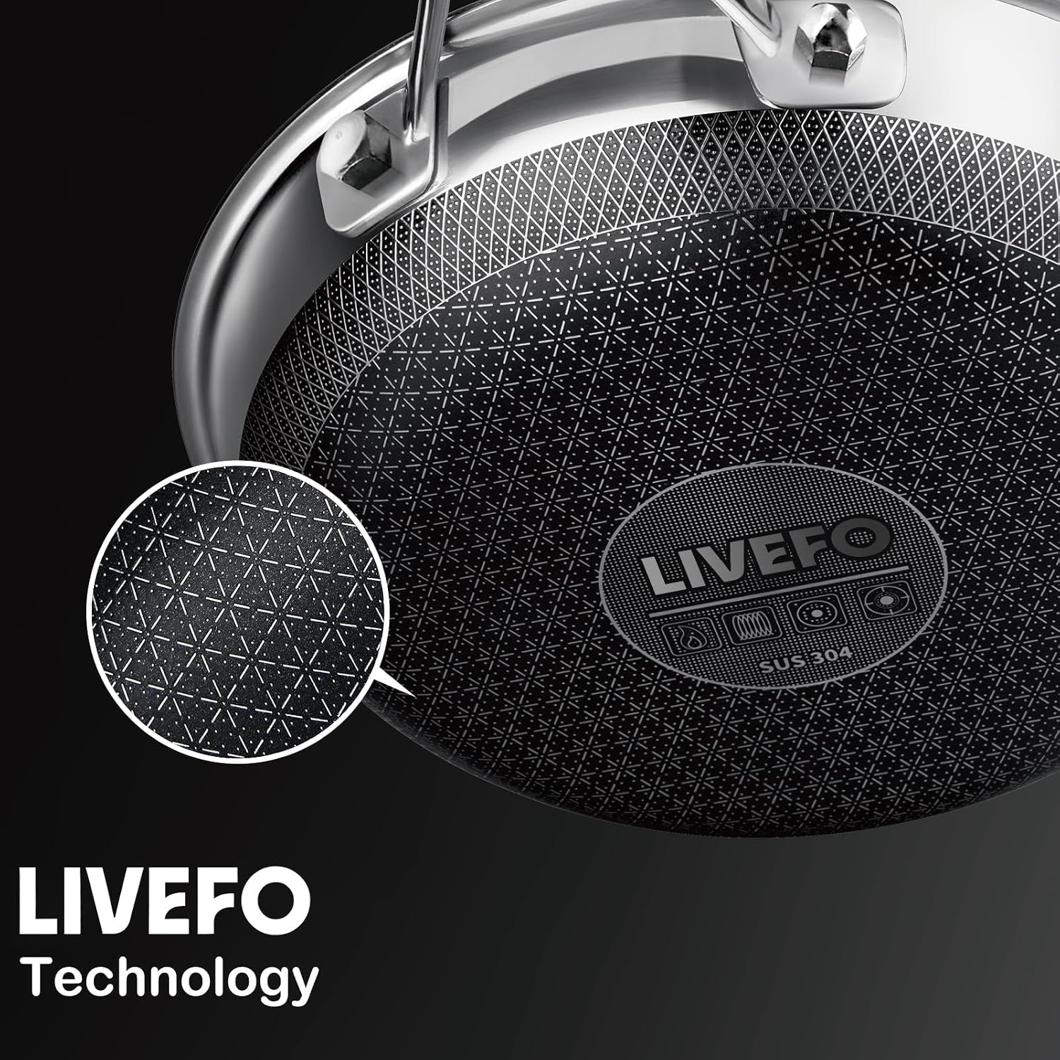 Thumbnail 6 de LIVEFO SC-3PC Stainless Steel Non-Stick Frying Pan Set, 8/10/12-Inch