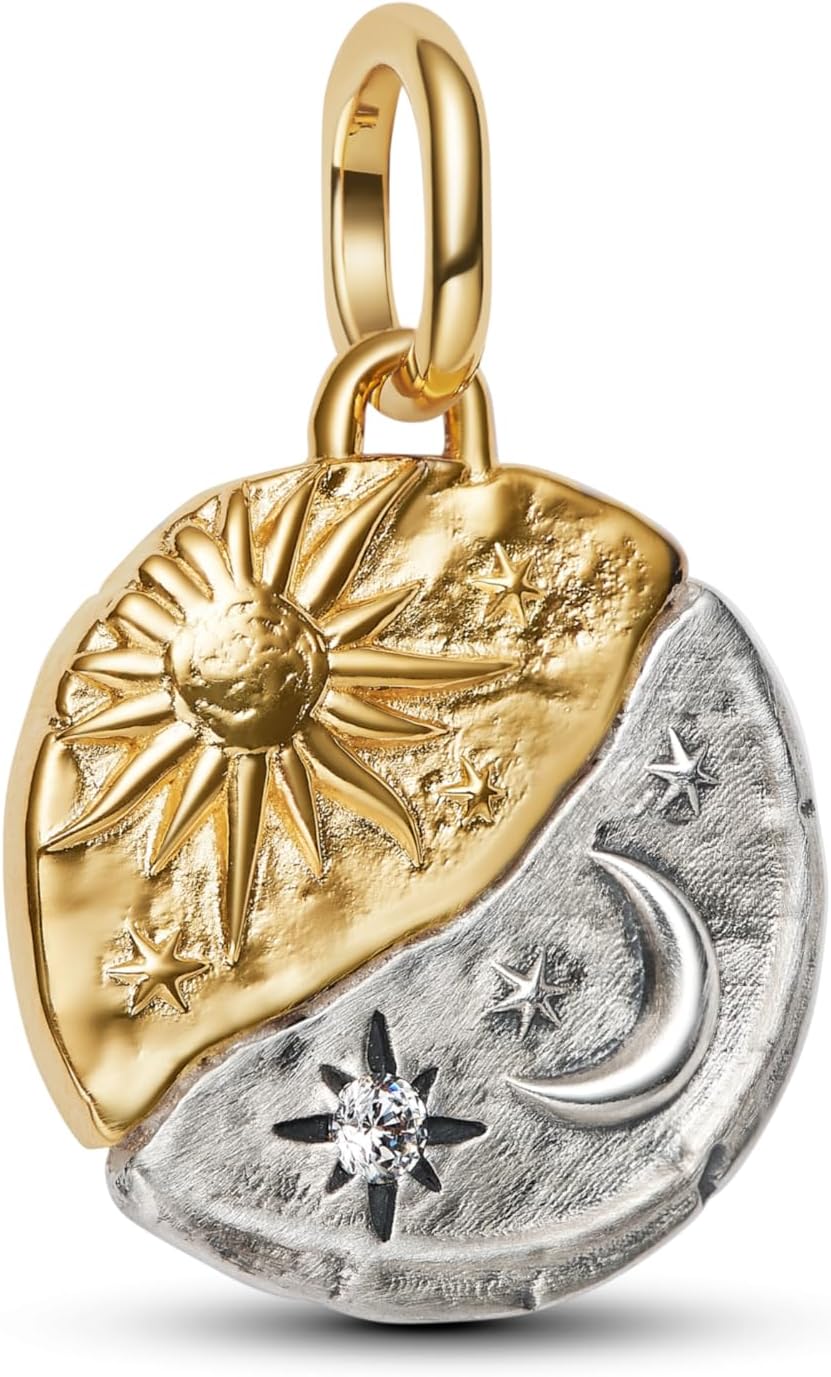 Detalle de PANDORA Sonne und Mond Medaillon-Charm 763977C01 – Charm Anhänger aus 925-Sterling