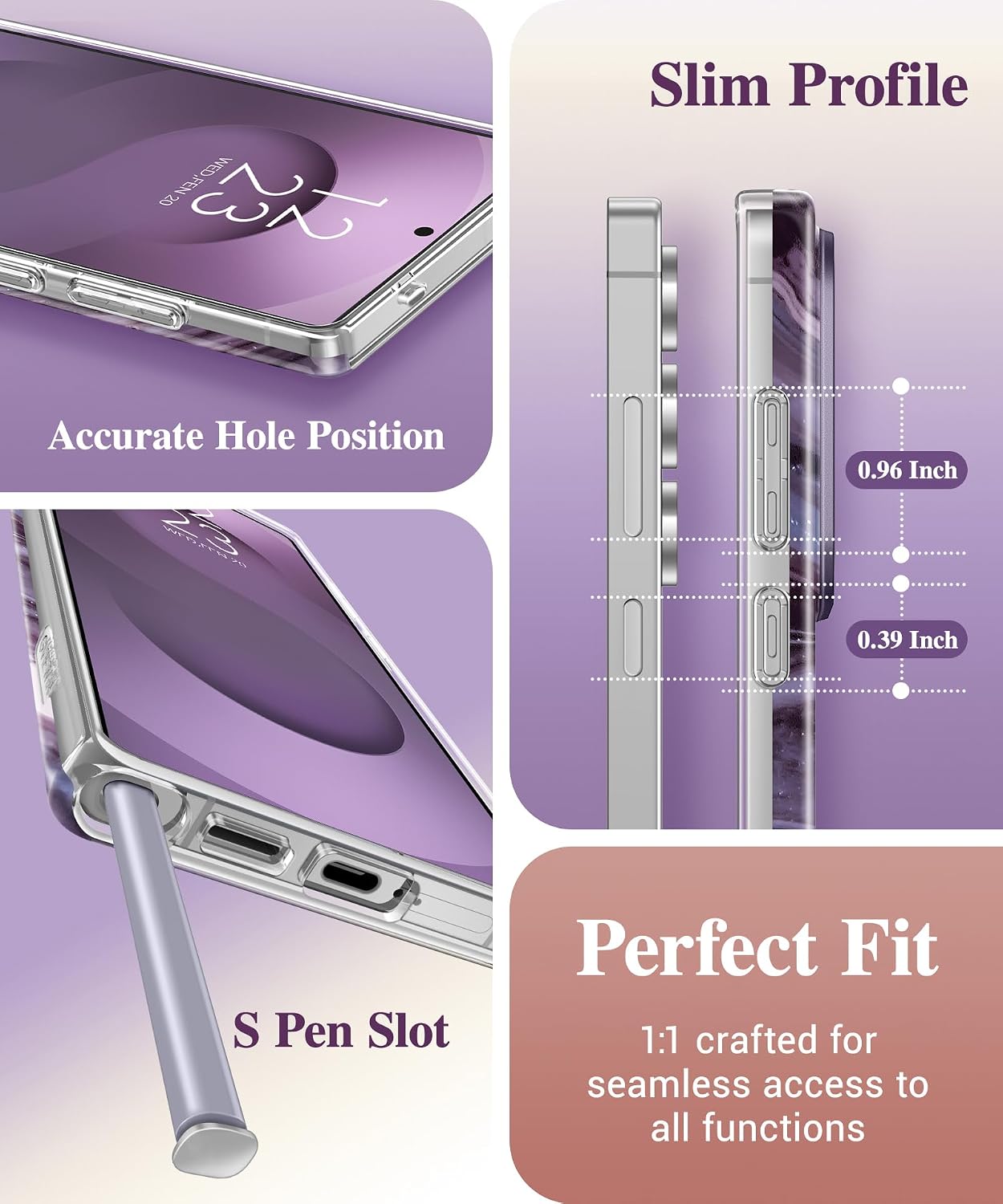 Detalle de GVIEWIN Marble Slim Fit Case with Slide Camera Cover for Samsung Galaxy S25 Ultra (6.9", 2025) — Marble Finish