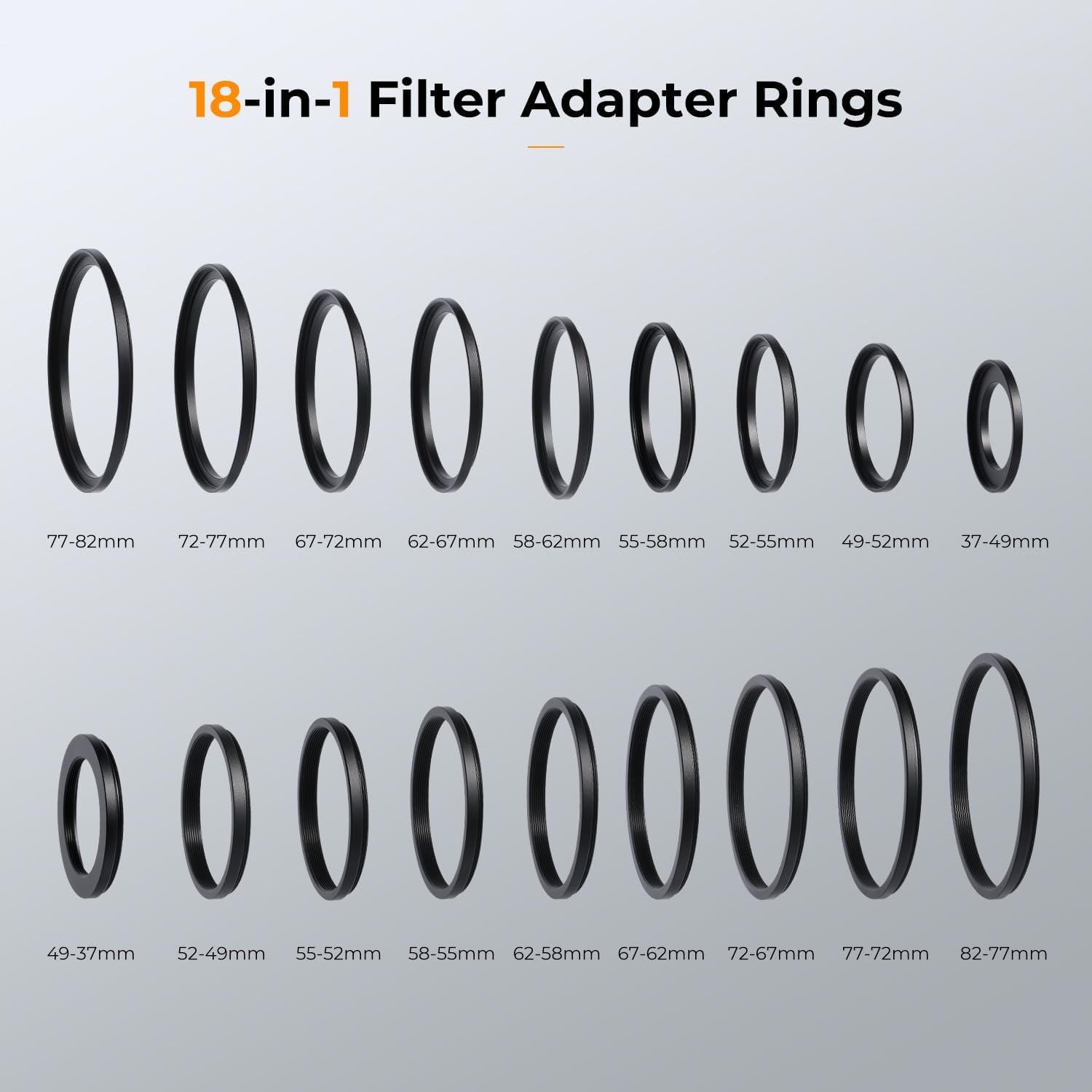 Detalle de K&F CONCEPT 18-teiliges Filteradapter-Set mit Step-Up/Step-Down-Ringen (für Canon, Nikon, Sony, Sigma, Tamron)