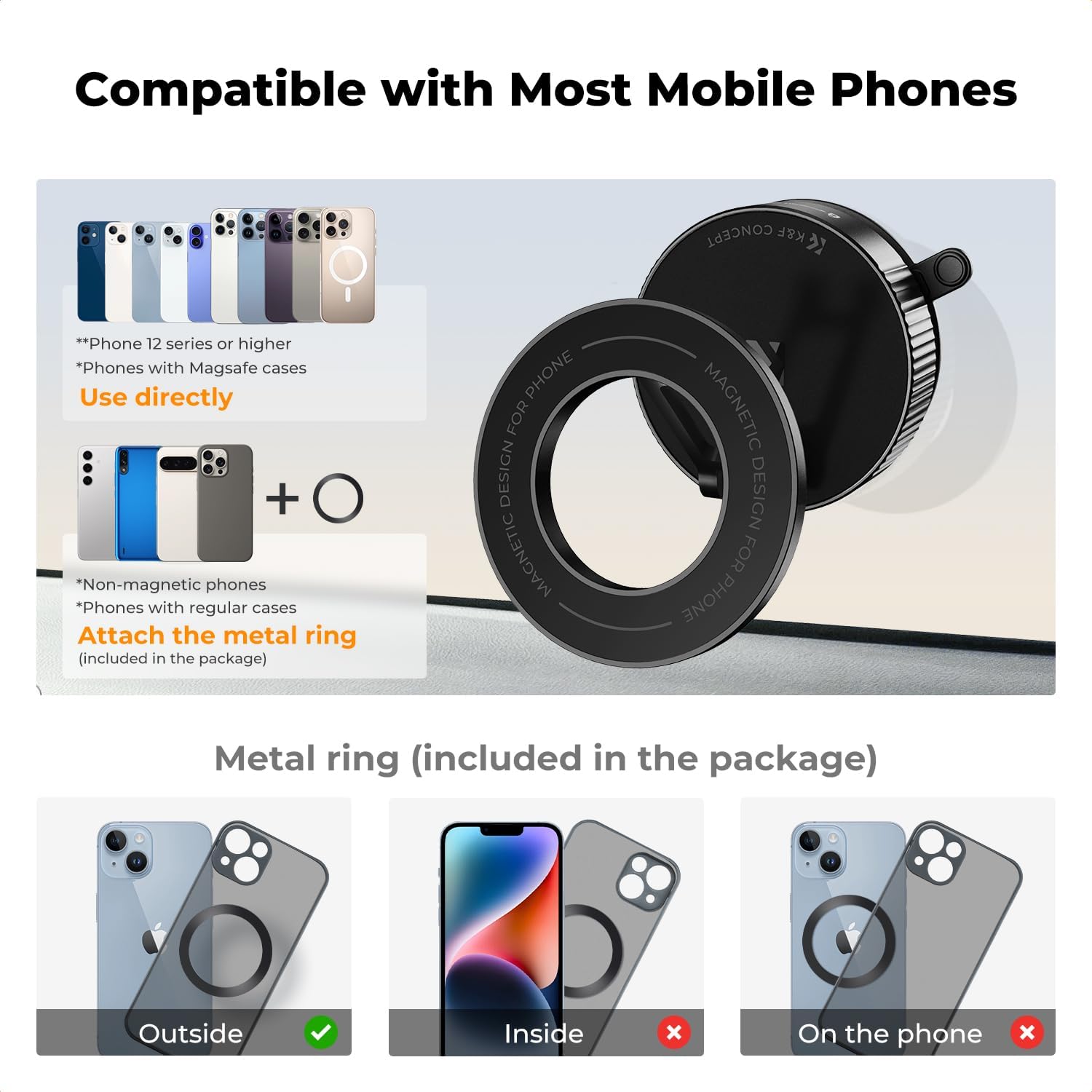 Thumbnail 6 de K&F CONCEPT Magnetic Car Phone Holder with 360° Rotatable Mount