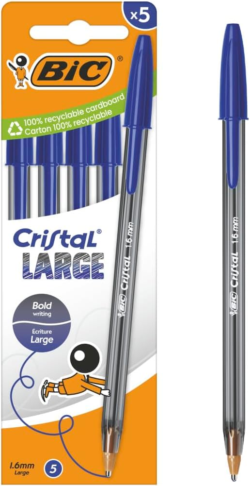 Detalle de BIC Cristal Penne Blu a Sfera – Cristal Large, Punta 1,6 mm, Confezione da 50