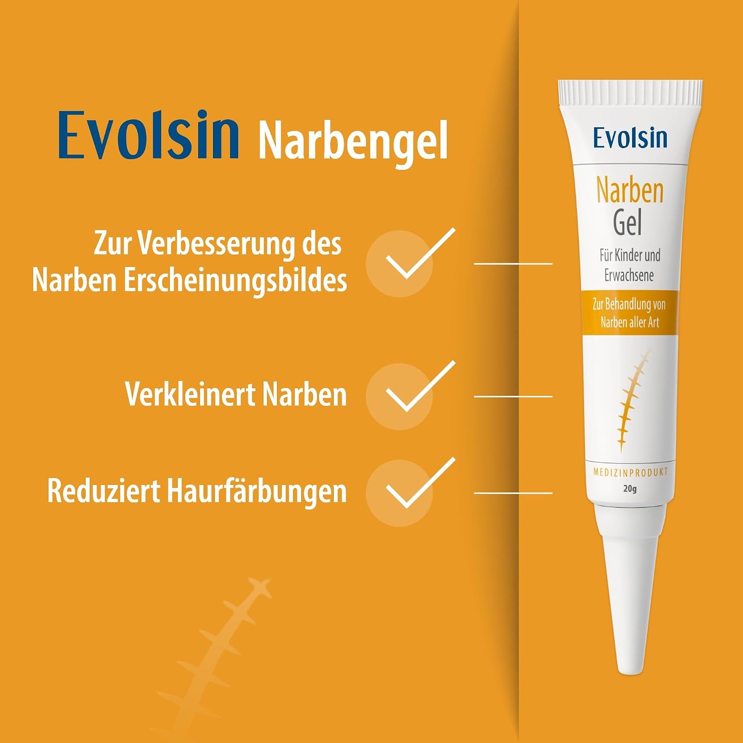 Detalle de Evolsin® Narbengel für Kinder & Erwachsene – Narbensalbe gegen Juckreiz & Gewebespannung (20 g)
