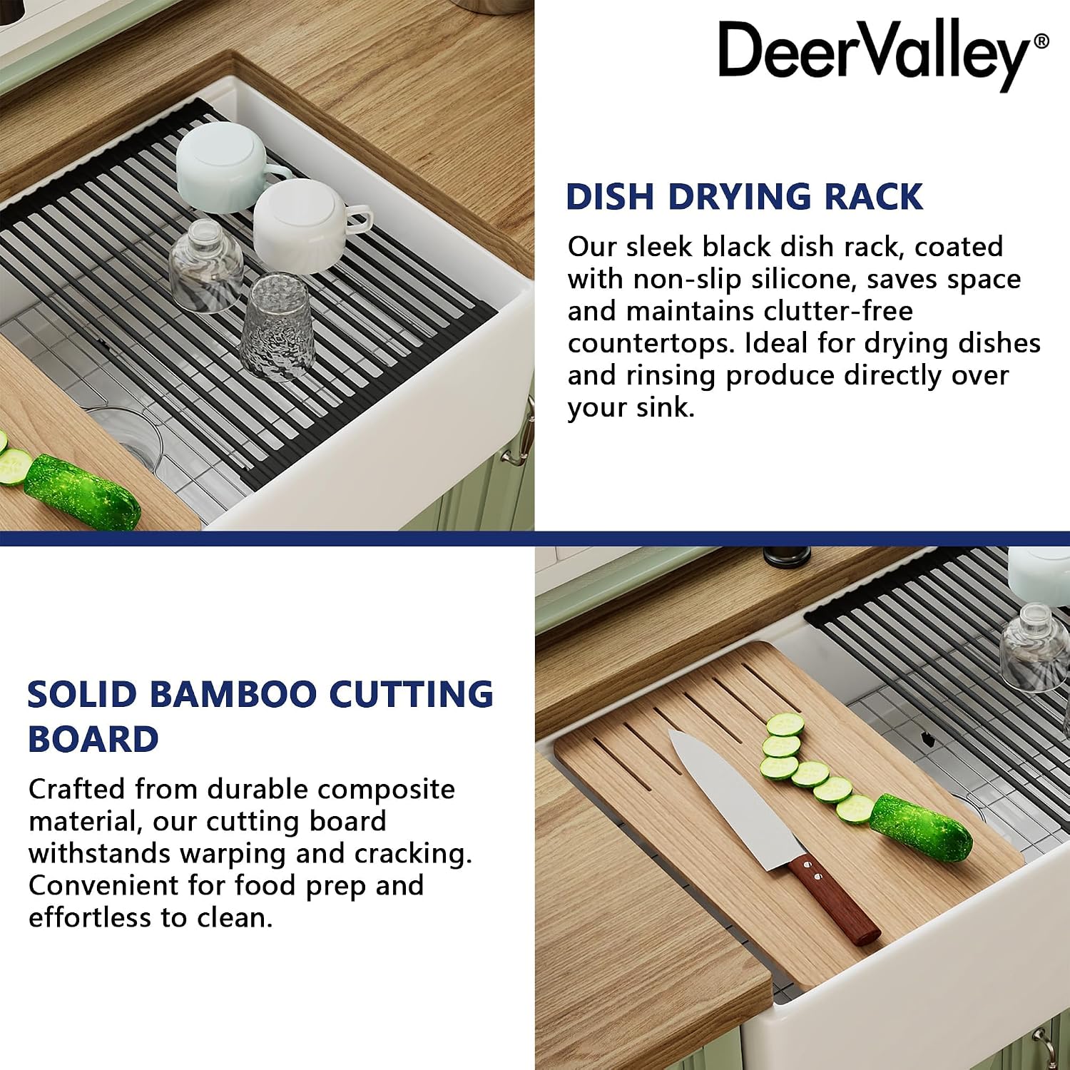 Detalle 1 de DeerValley DV-1K0161W 33-Inch White Fireclay Workstation Farmhouse Sink