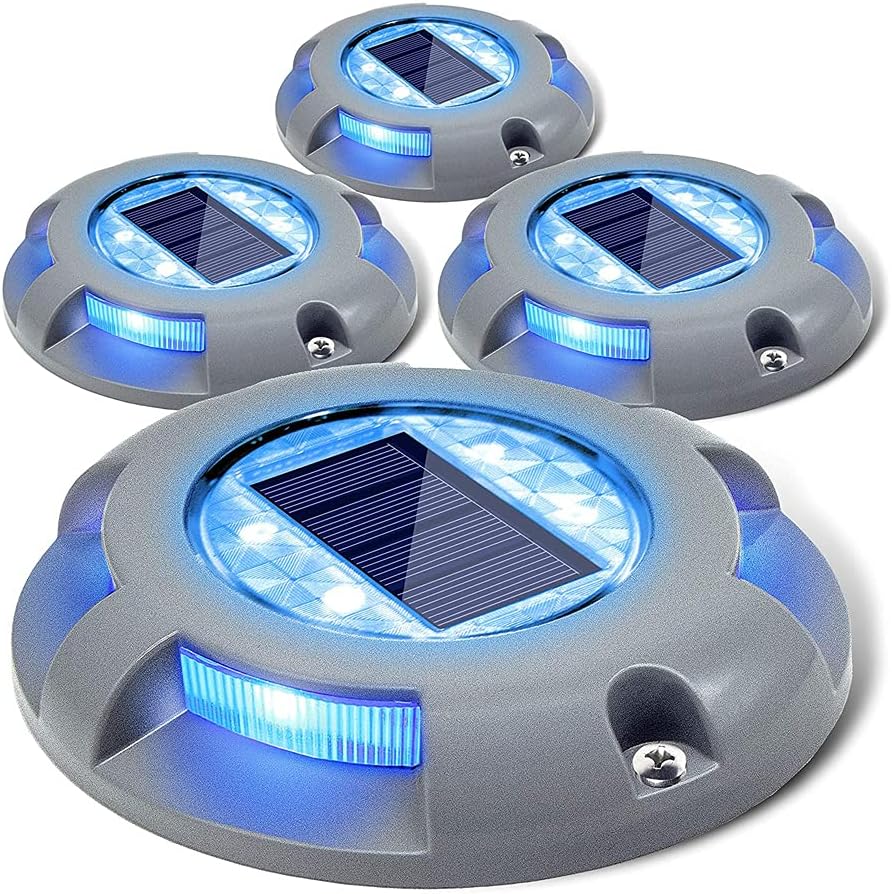 Detalle de Siedinlar Solar Deck Lights Outdoor 4 Pack (Blue) – Waterproof Ground Lights for Pathway, Driveway, Steps and Dock