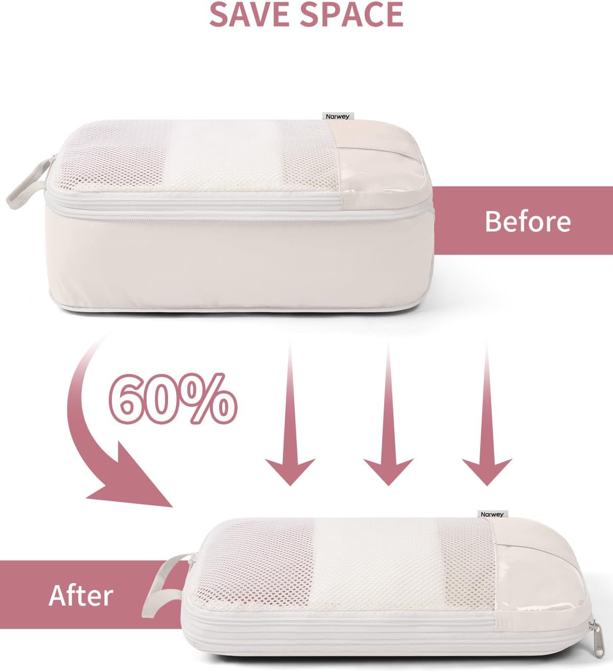 Detalle de Narwey Compression Packing Cubes 6‑Piece Set – Beige