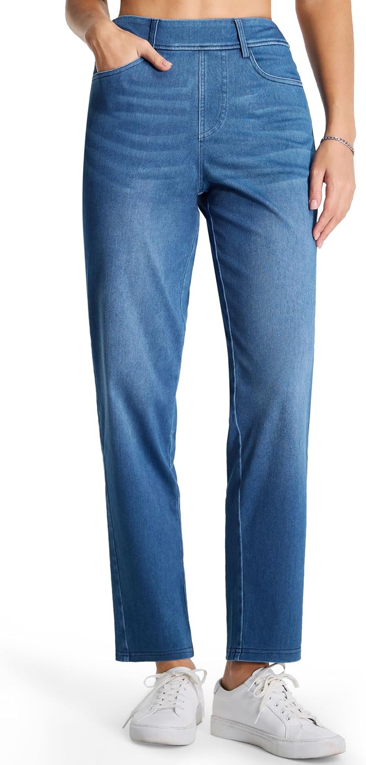 Detalle de THE GYM PEOPLE Women's Straight Leg Pull-On Jeans, Stretch Denim