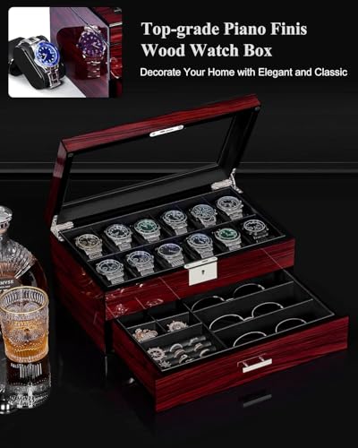 Detalle de ANWBROAD Caja de Relojes con 12 Ranuras y Tapa de Cristal – Joyero para Hombre