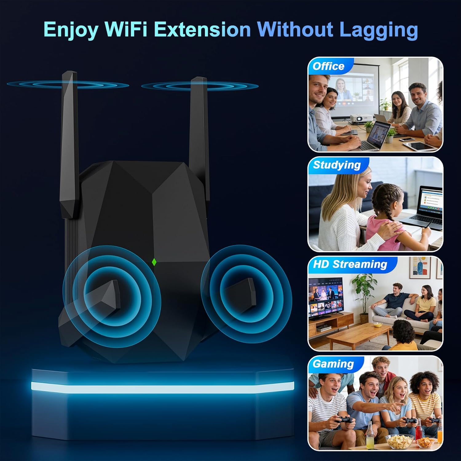 Detalle 2 de WiFi Extender 2026 AX3000 WiFi 6 Booster — Dual-Band 3000Mbps with Ethernet, Covers up to 19,000 sq.ft