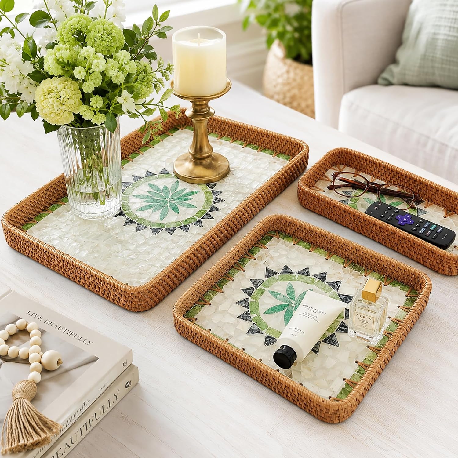 Detalle de i-lan Rattan Tray Set of 3