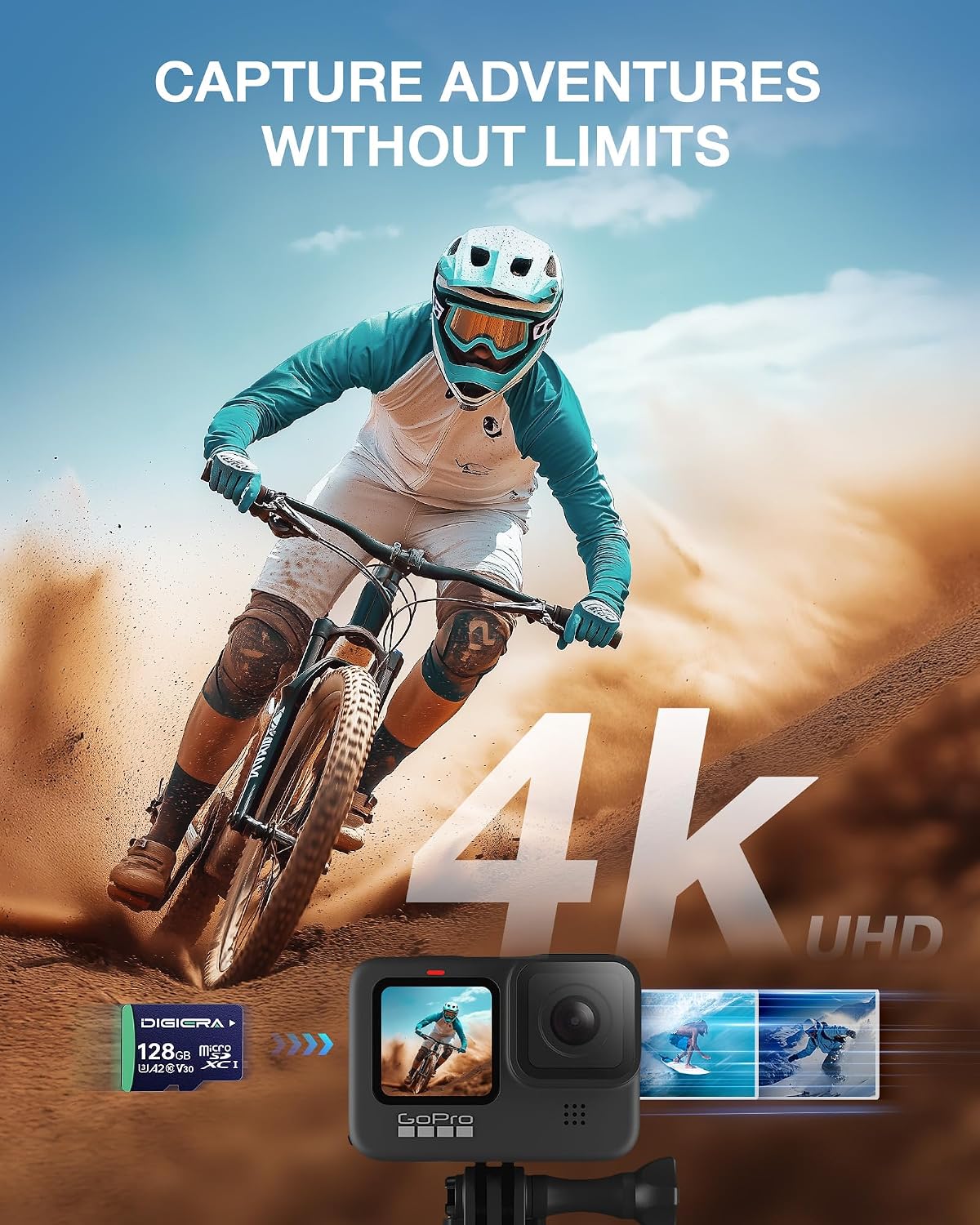 Detalle de DIGIERA 128GB CT100 microSDXC UHS-I Memory Card with Adapter