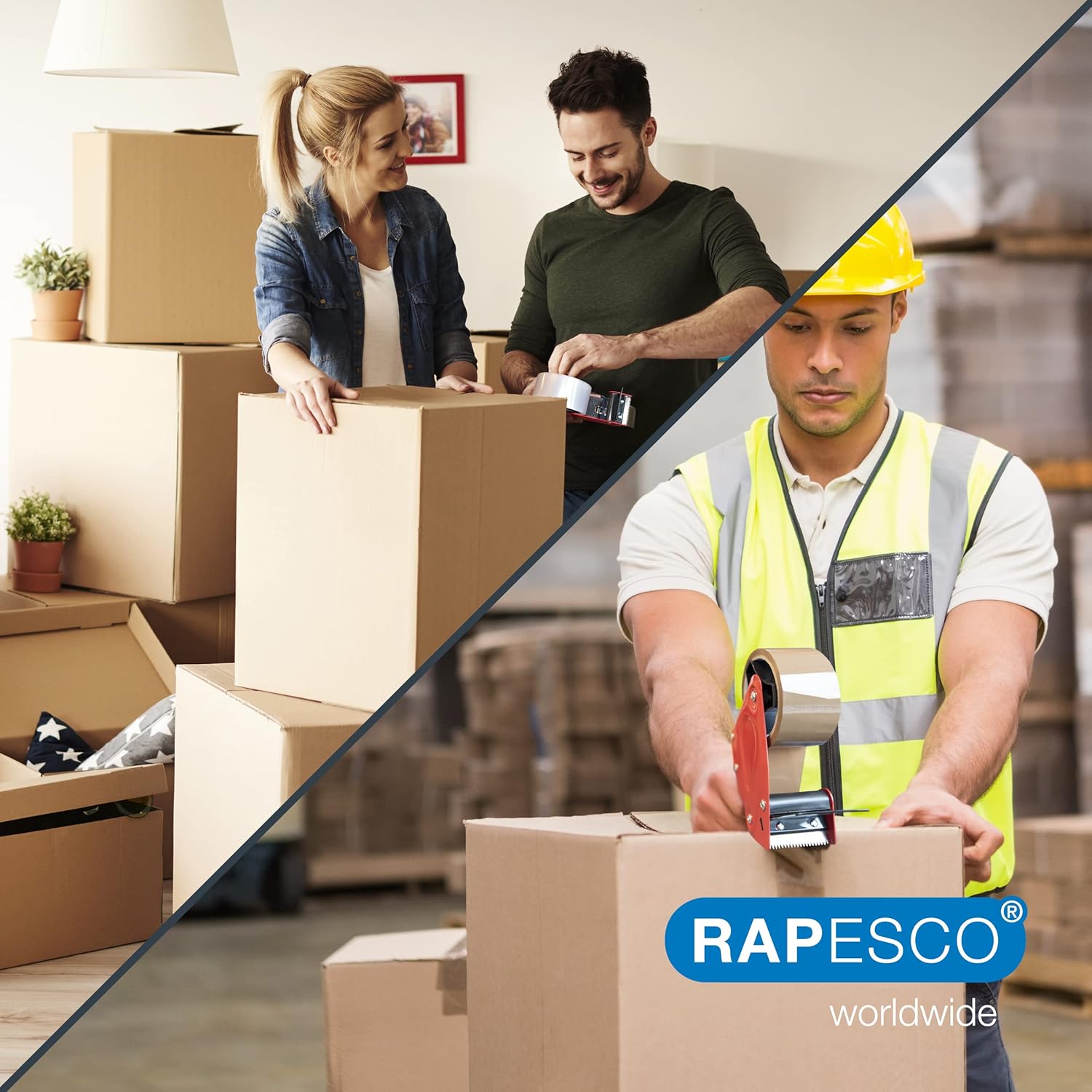 Detalle de RAPESCO 1687 Rotoli Nastro da Imballaggio 50 mm x 50 m – 6 rotoli (2 Marroni, 2 Trasparenti, 2 FRAGILE)