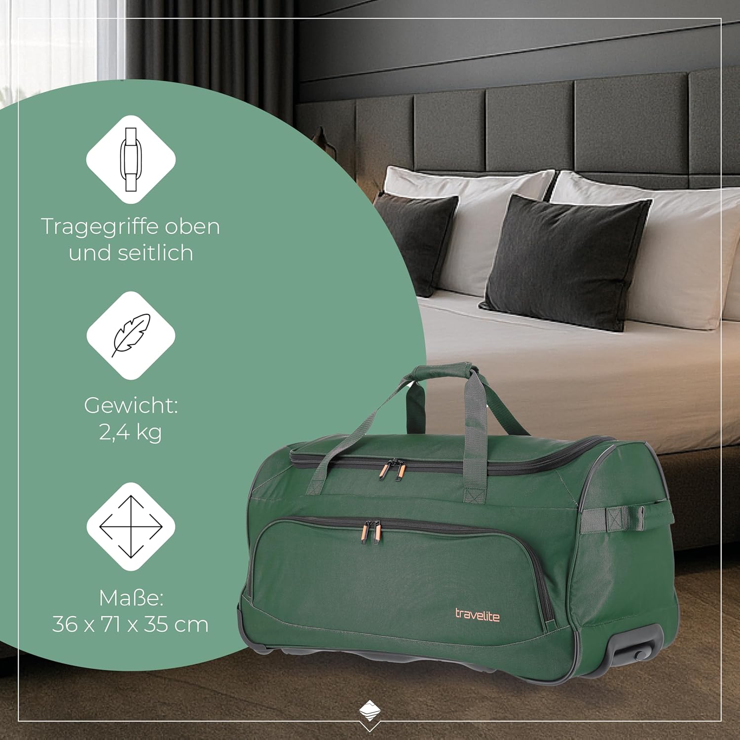 Detalle de travelite Trolley Reisetasche mit Rollen – 89 Liter, 71 cm