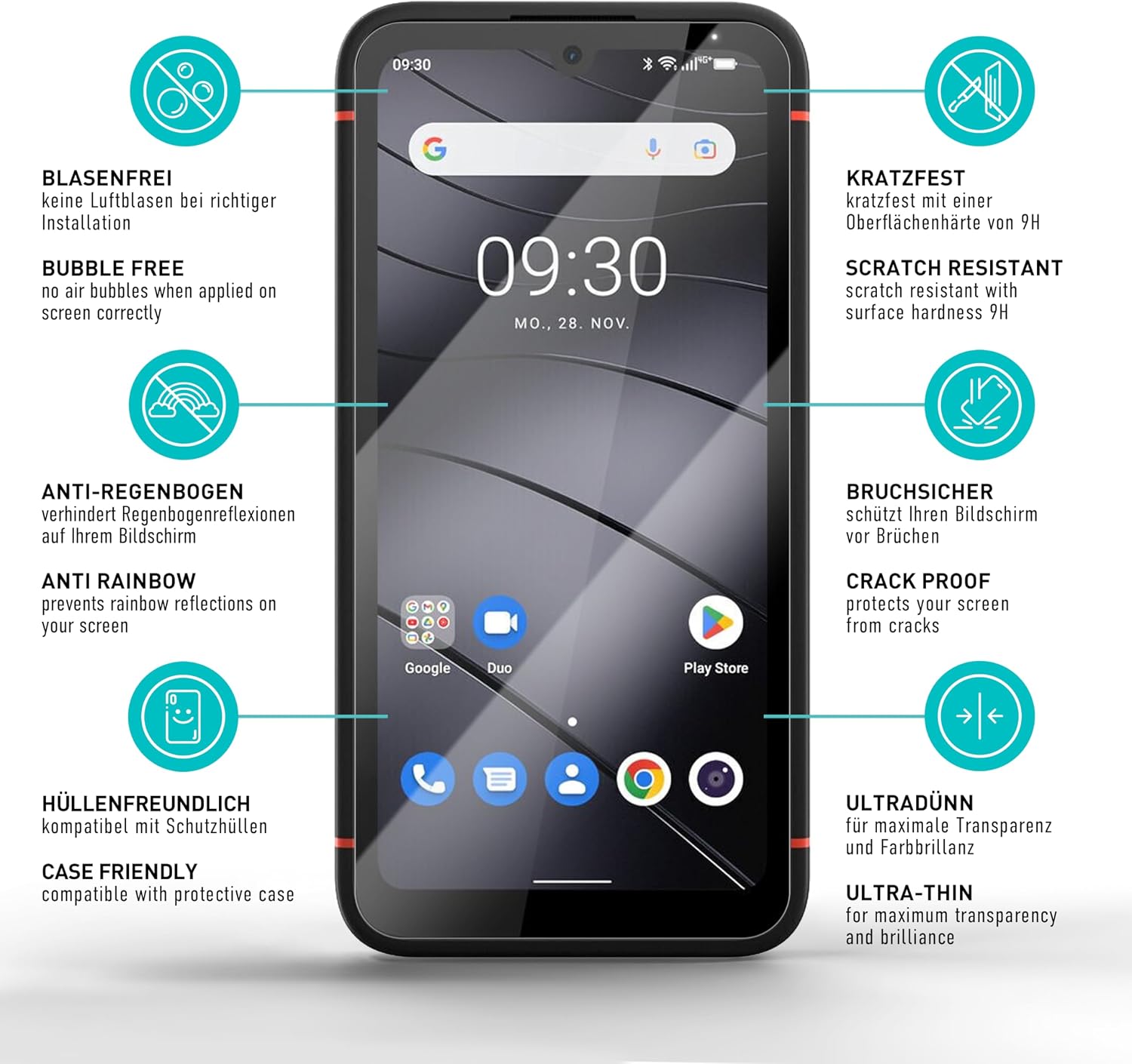 Detalle 2 de SmarTect Gigaset GX4 Tempered Glass Screen Protector, 9H, 0.3 mm, 3-Pack