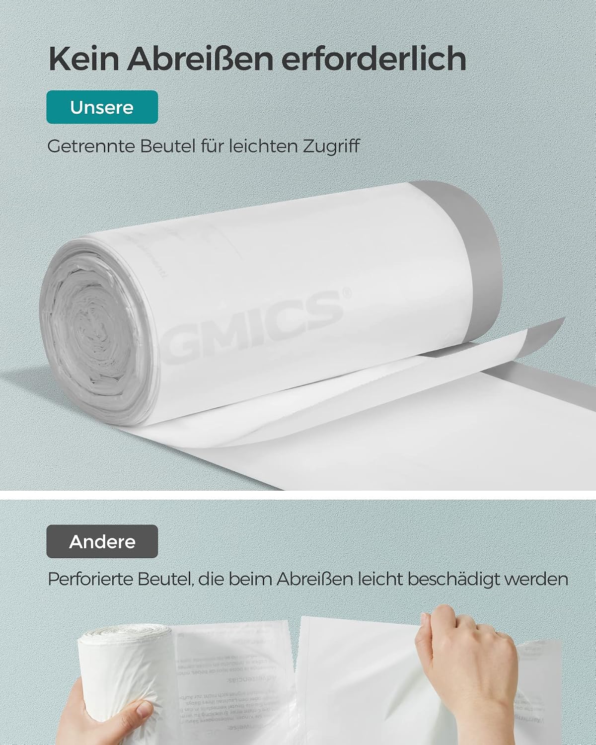 Thumbnail 3 de SONGMICS Müllbeutel mit Zugband für 50 Liter, hochbelastbar, weiß – 3 Rollen (120 Stück) KRB050A03