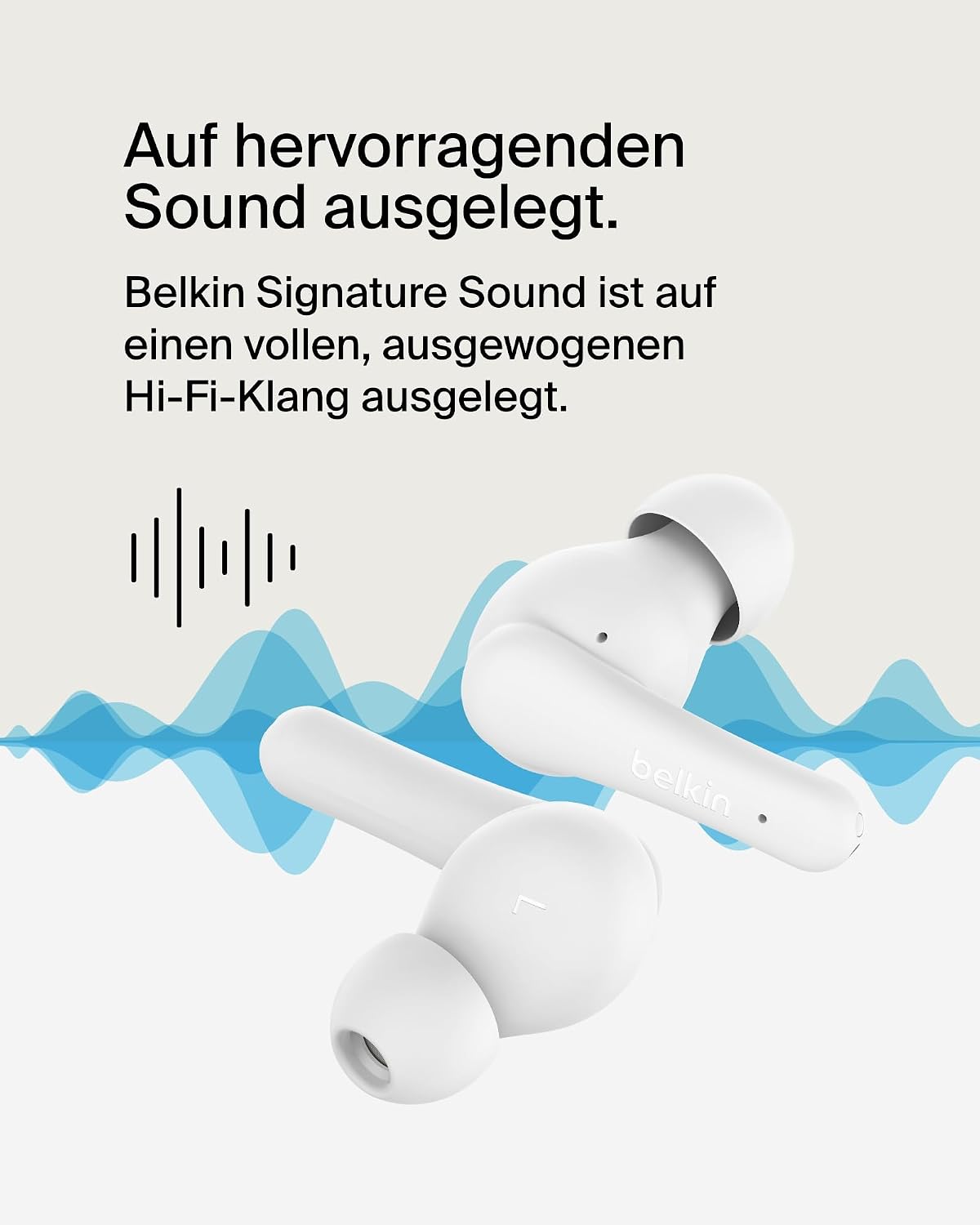 Thumbnail 5 de Belkin SoundForm Rhythm True Wireless In-Ear Kopfhörer (IPX5, USB‑C Schnellladen, bis 28 Std.) – Weiß