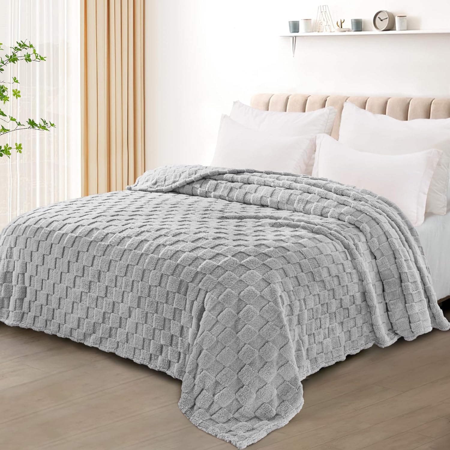 Thumbnail 1 de Exclusivo Mezcla plaid en polaire microfibre à carreaux gris clair 230x265 cm