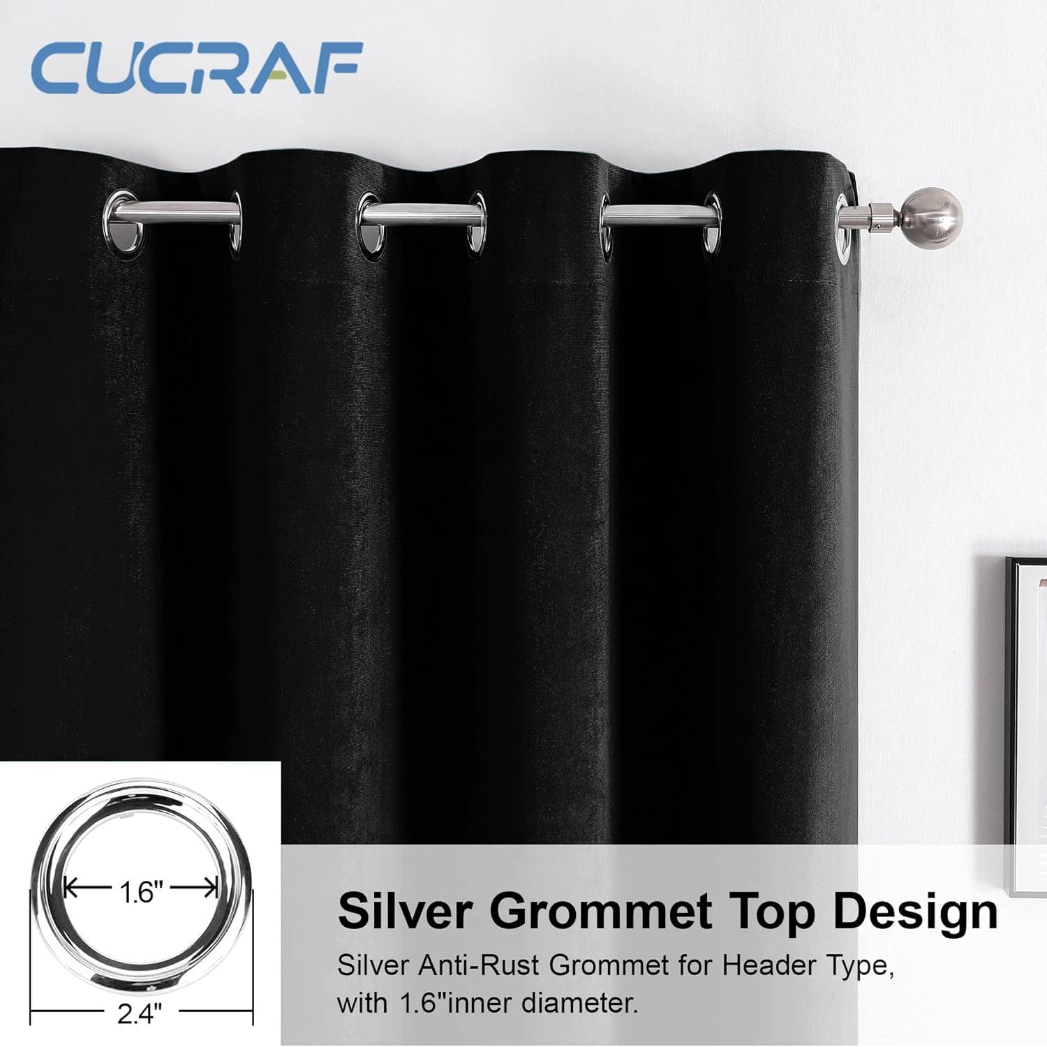 Thumbnail 3 de CUCRAF velvet blackout curtains (2 panels) – soundproof, thermal insulated ring top eyelets, 55" x 88