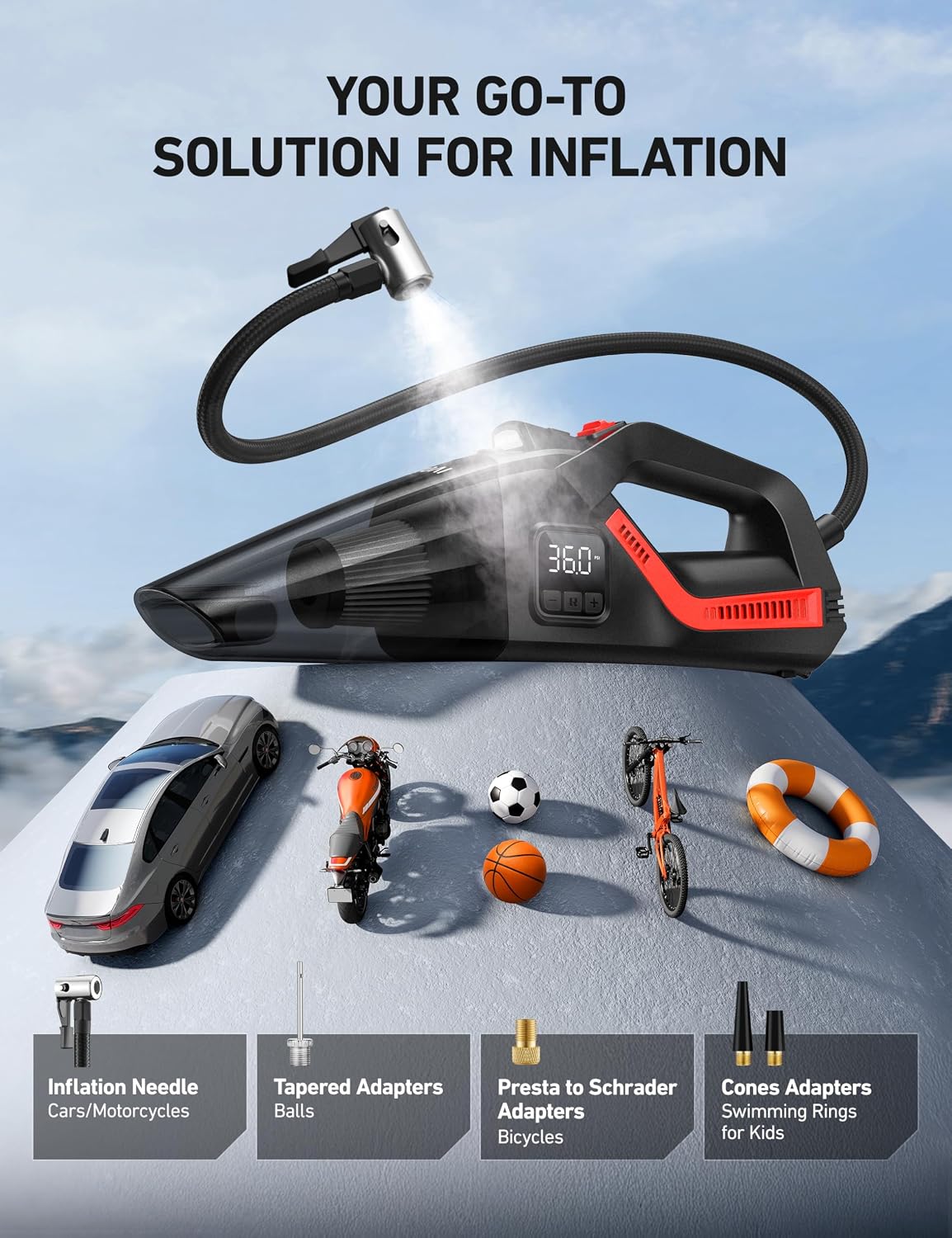 Detalle de AstroAI V3 4-in-1 Car Vacuum and Tire Inflator with 150 PSI Pump