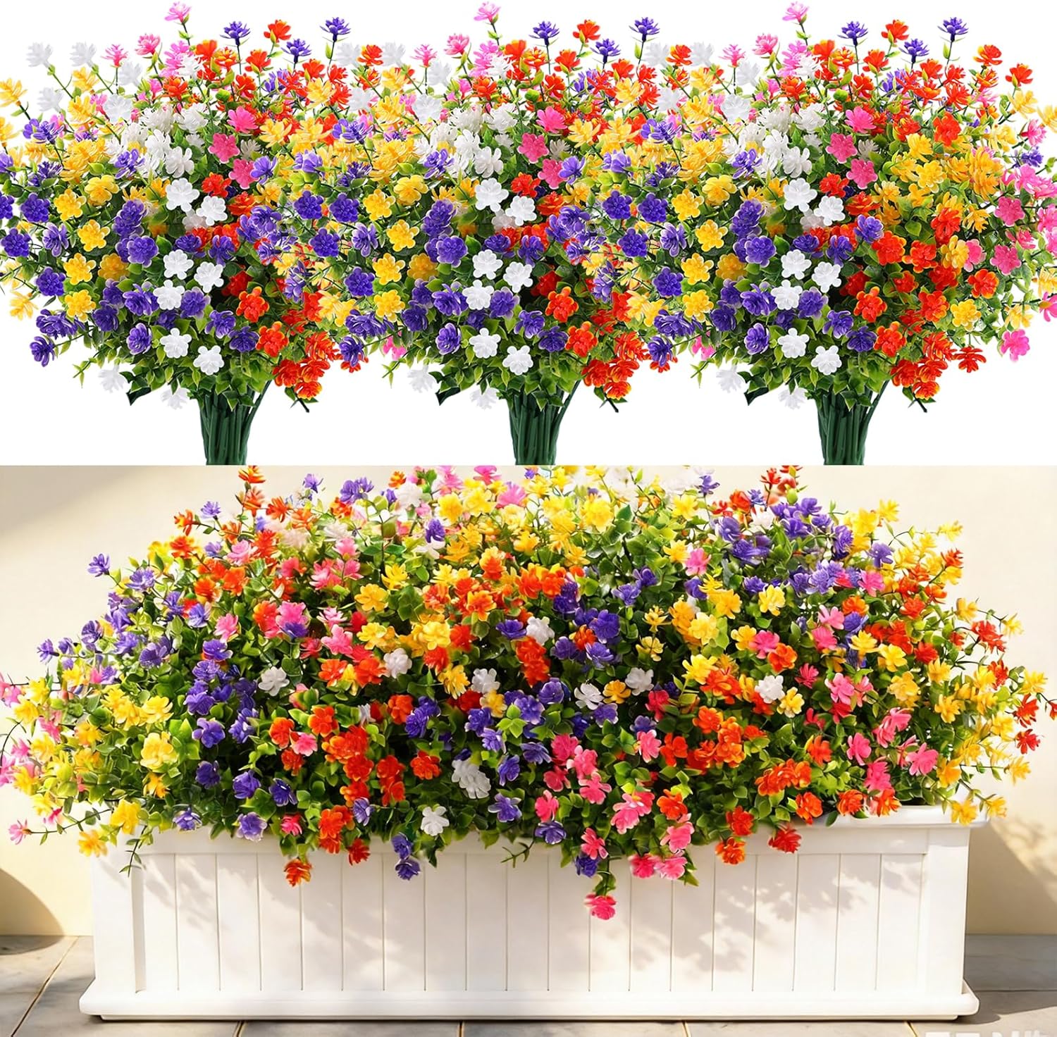 Thumbnail 2 de Alupssuc 20 Bundles Outdoor Artificial Flowers – UV‑Resistant Purple, Rose, Yellow, Orange, White Faux Bushes for Garden, Porch, Vase