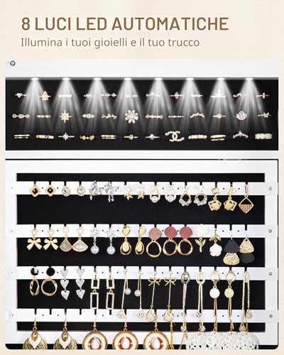 Thumbnail 6 de Hzuaneri Armadietto Portagioie con Specchio a figura intera, LED 8, Bianco e Nero