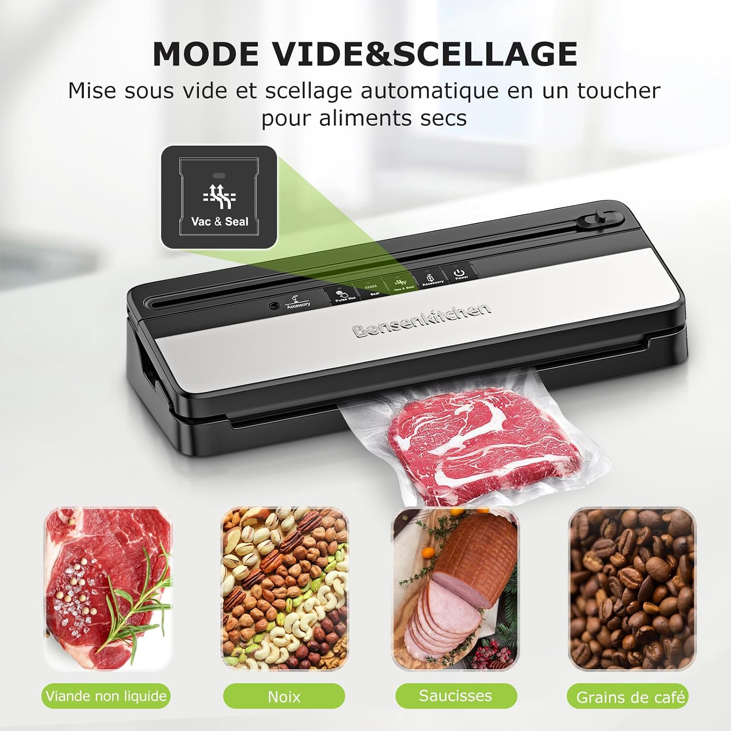 Detalle de Bonsenkitchen VS3016 machine sous vide 50 sacs đ„«