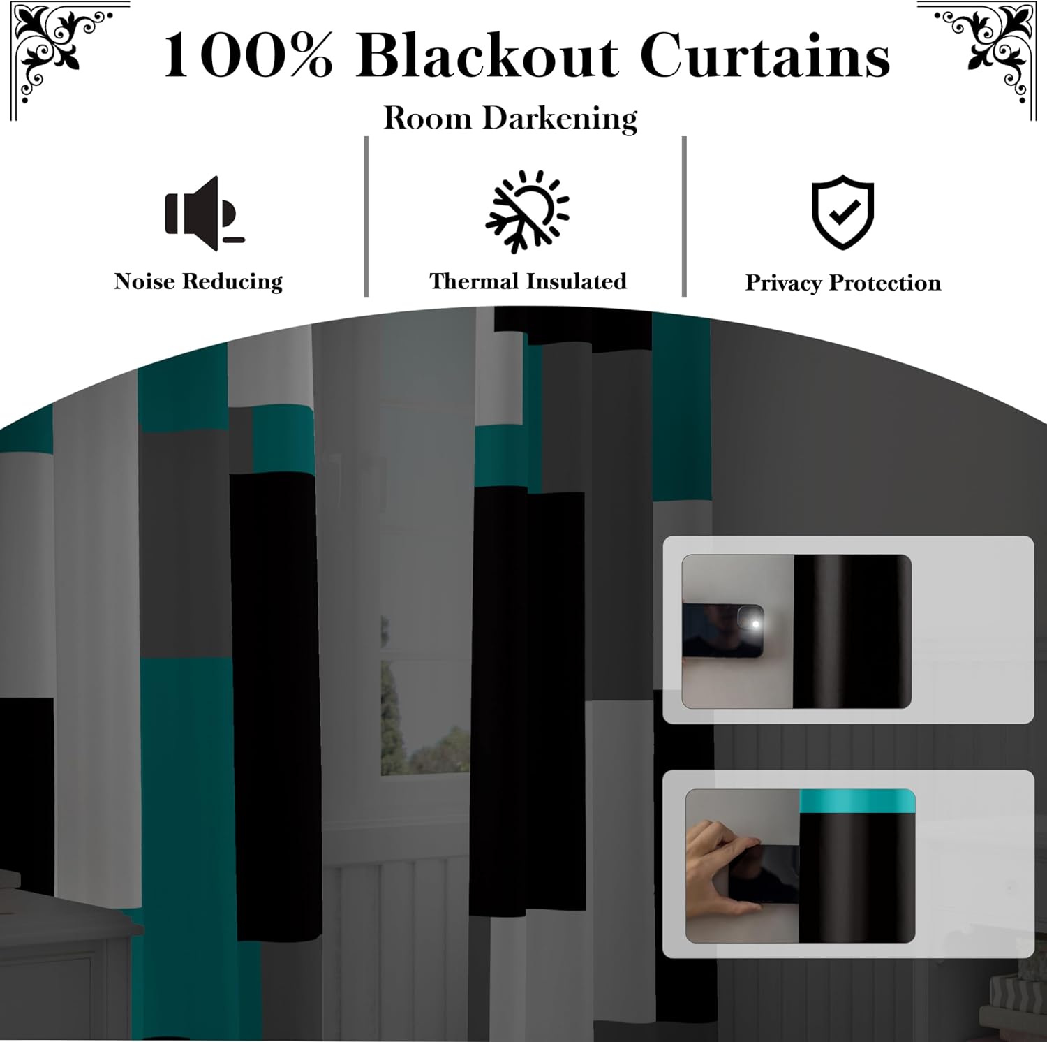 Detalle de Tyrot Teal/Turquoise 100% Blackout Curtains, 52Wx84L (2-Panel Set)
