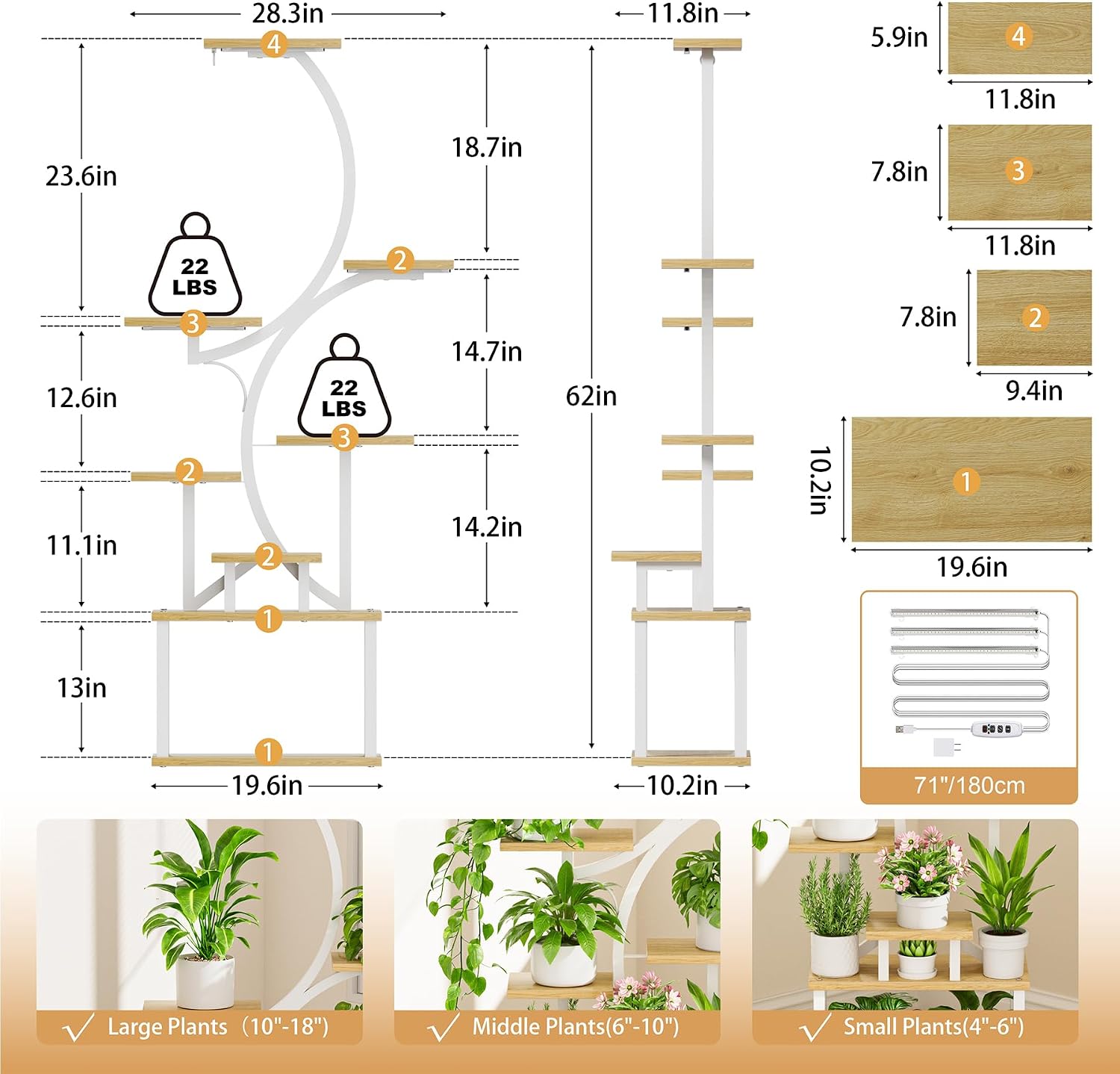 Thumbnail 5 de BACEKOLL BK251217-2 8-Tier Indoor Plant Stand with Grow Lights, 62-Inch S-Shape