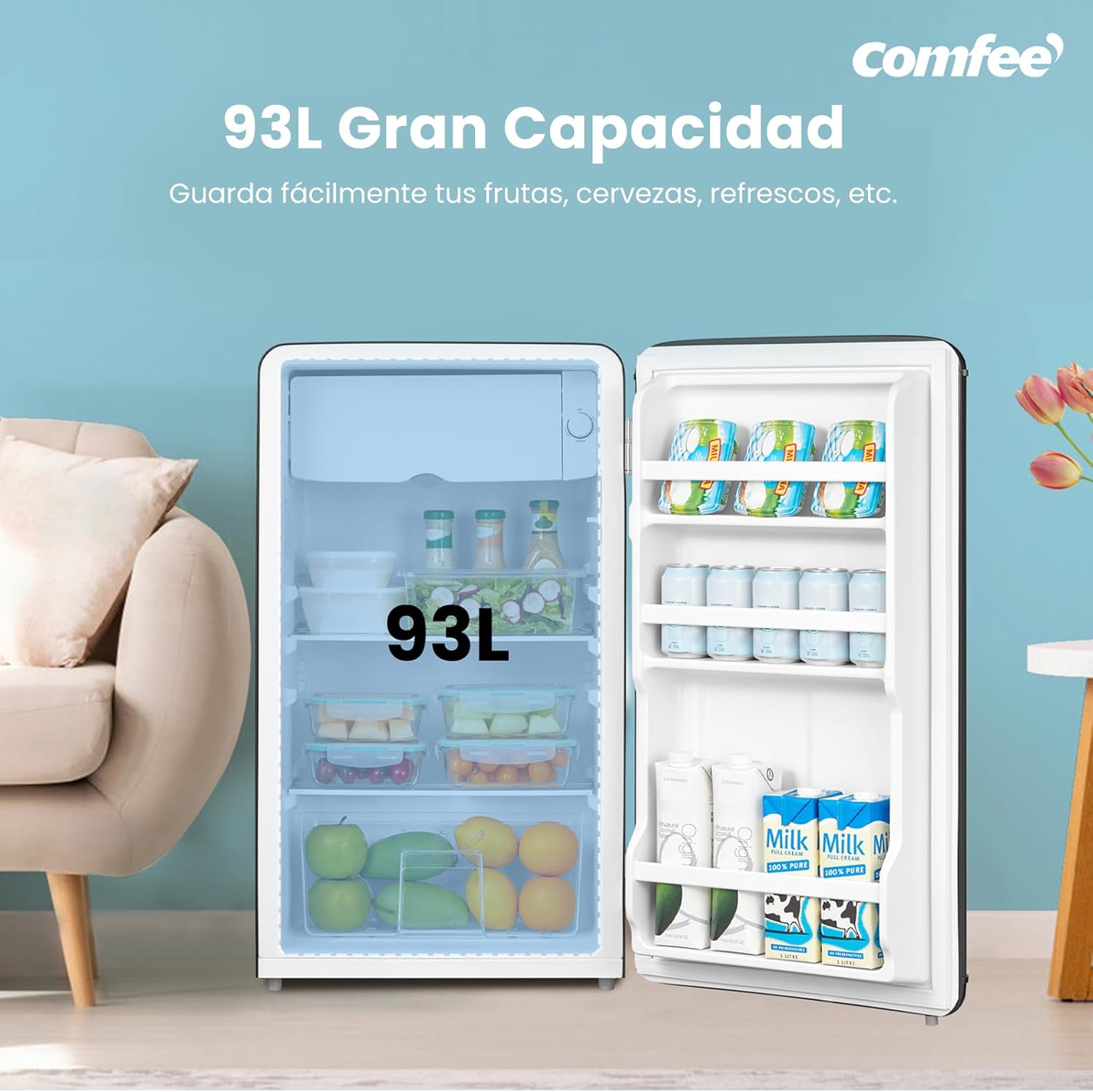 Detalle 2 de Comfee RCD93BL2EURT 93L refrigerador retro