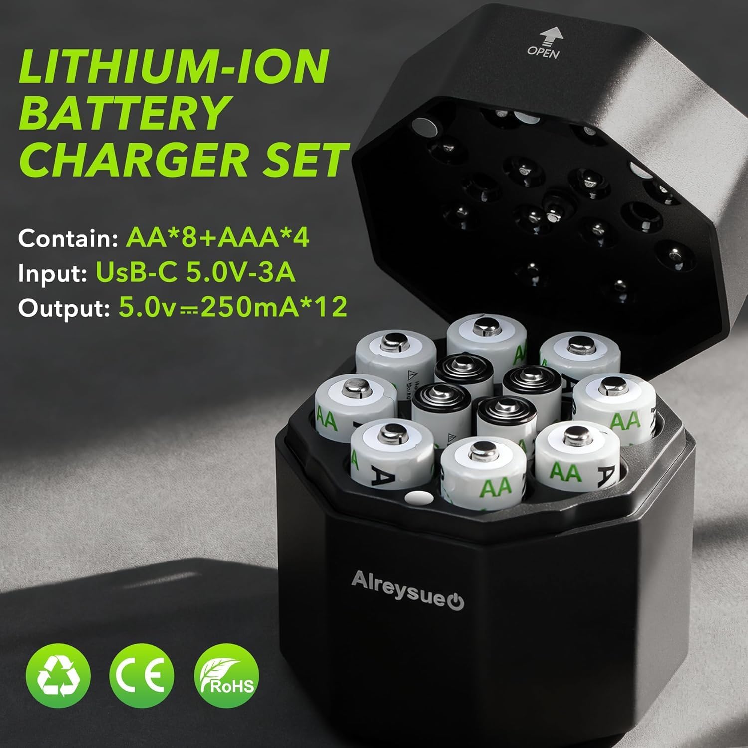 Detalle de 12Pack Rechargeable AA & AAA Battery Pack with Charger Startion (8x AA + 4x AAA)