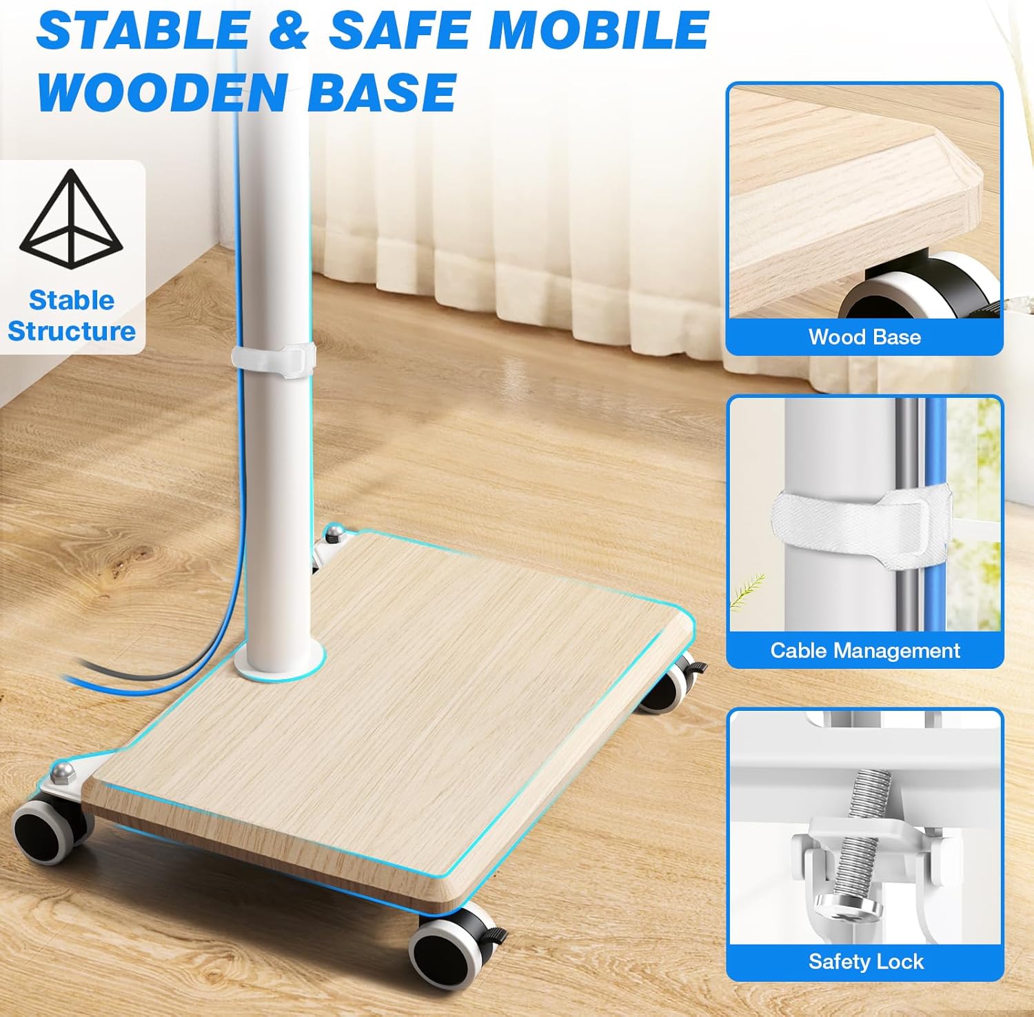 Thumbnail 4 de 5Rcom TV Stand on Wheels for 27–60 Inch TVs with Wood Base