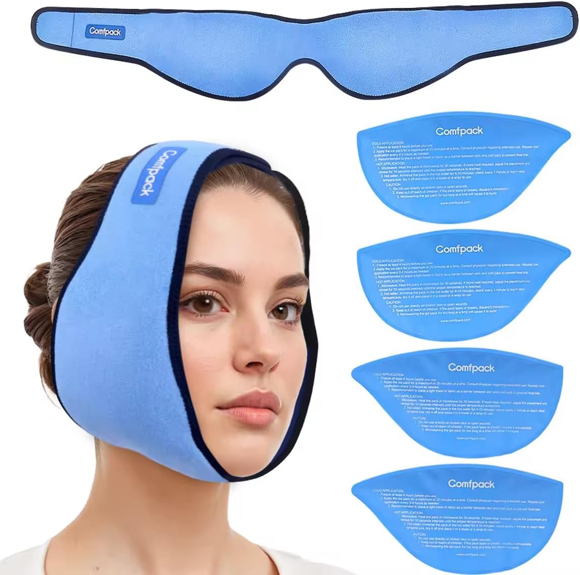 Detalle de Comfpack Face Ice Pack for Wisdom Teeth, Wearable Wrap with 4 Reusable Gel Packs