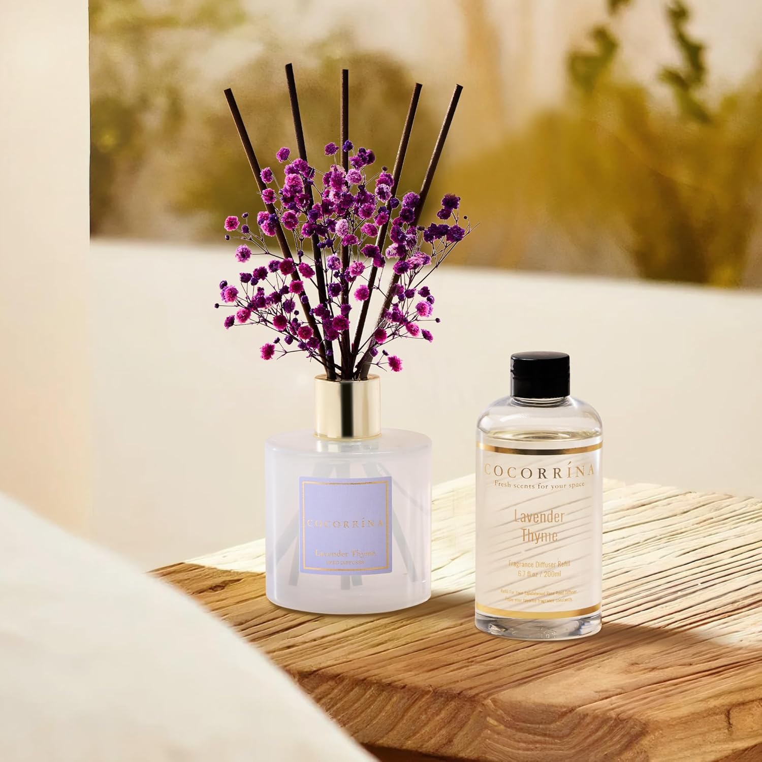 Detalle 2 de COCORRÍNA Lavender Thyme Reed Diffuser Refill with 6.7 Fl. oz and 8 Sticks