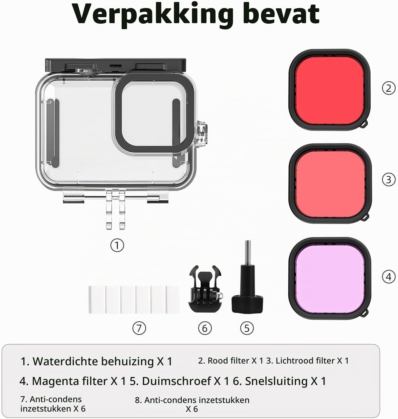 Detalle 2 de AuyKoo 60M duikbehuizing voor GoPro HERO Black met 3 filters
