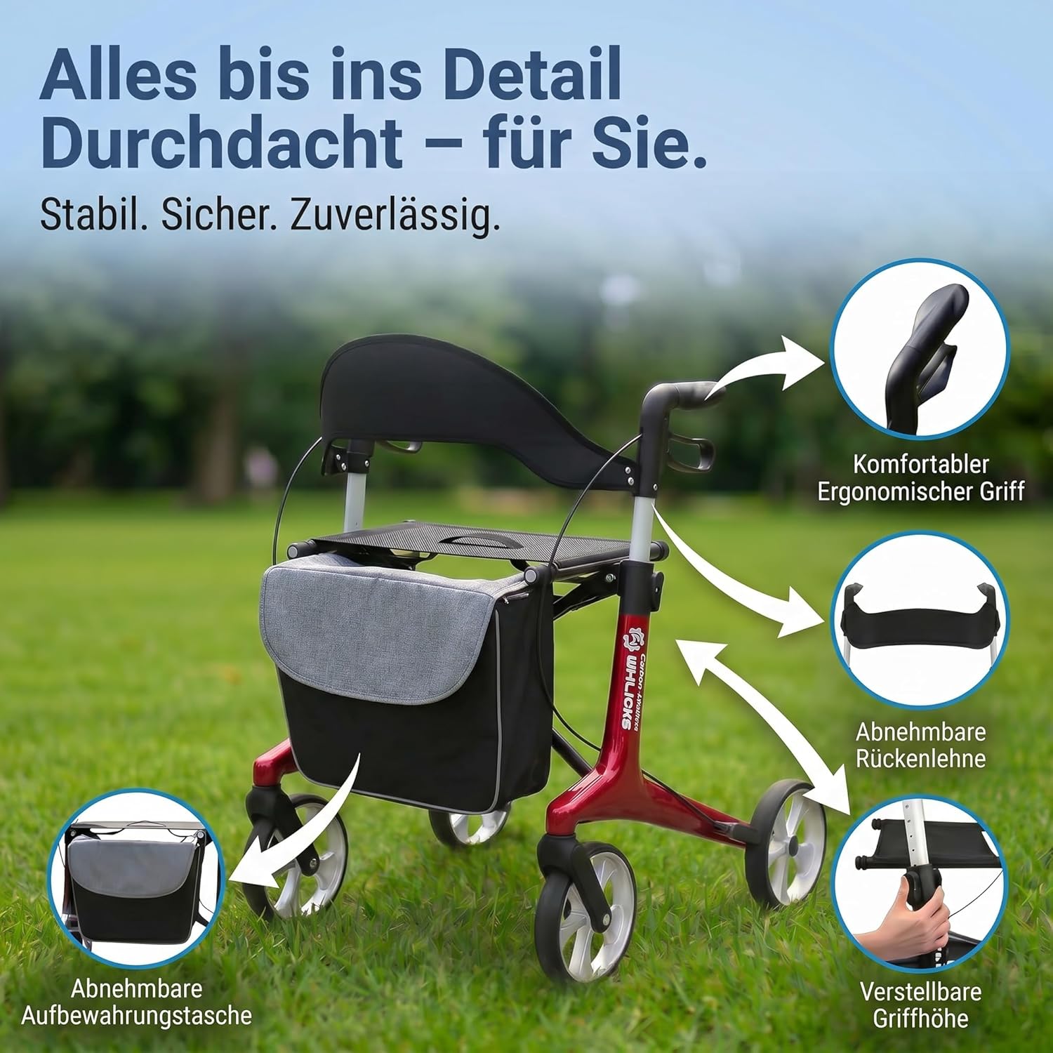 Thumbnail 3 de Carbon Rollator Faltbar und Leicht mit Sitz – Ultraleichtes Gehhilfe für Senioren