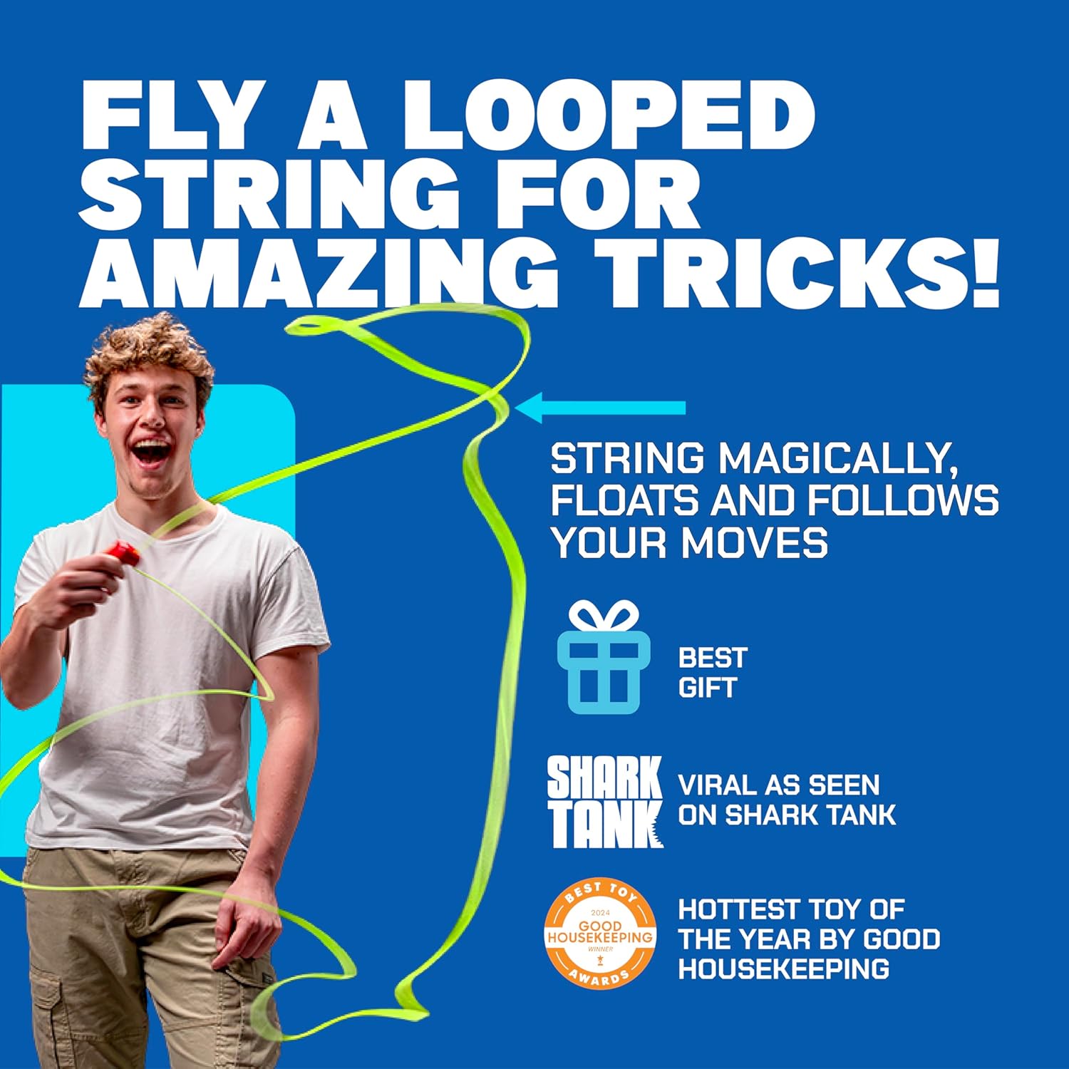 Thumbnail 1 de ZipString Original Classic Rope Launcher Toy (Bold Blue) — As Seen on Shark Tank