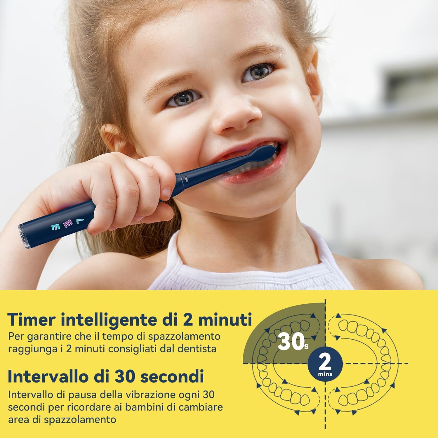 Thumbnail 6 de Seago Spazzolino Elettrico Bambini 6-12 anni SG-2303 con timer, 8 testine e adesivi fai-da-te (IPX7, blu)