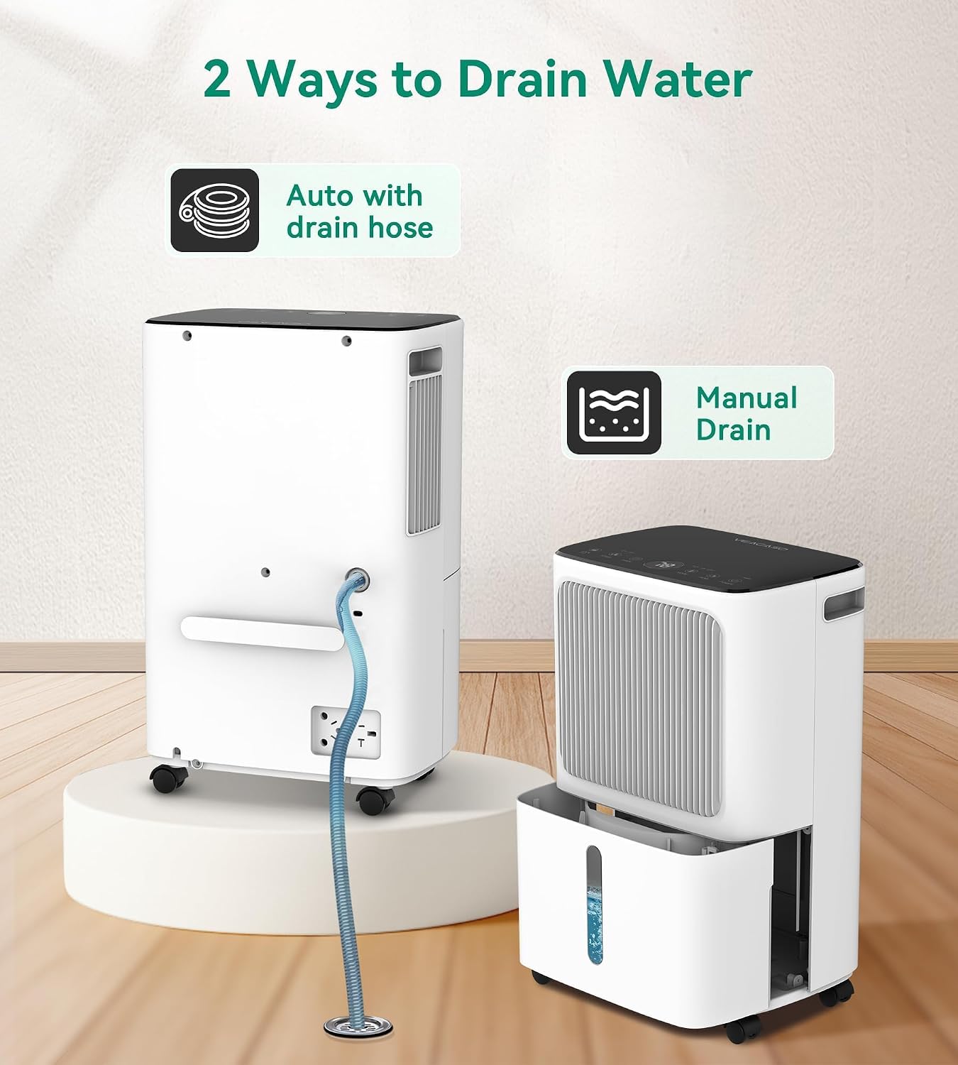 Detalle de VEAGASO VG380 Dehumidifier, 34 Pints/Day, 3 Modes, Drain Hose