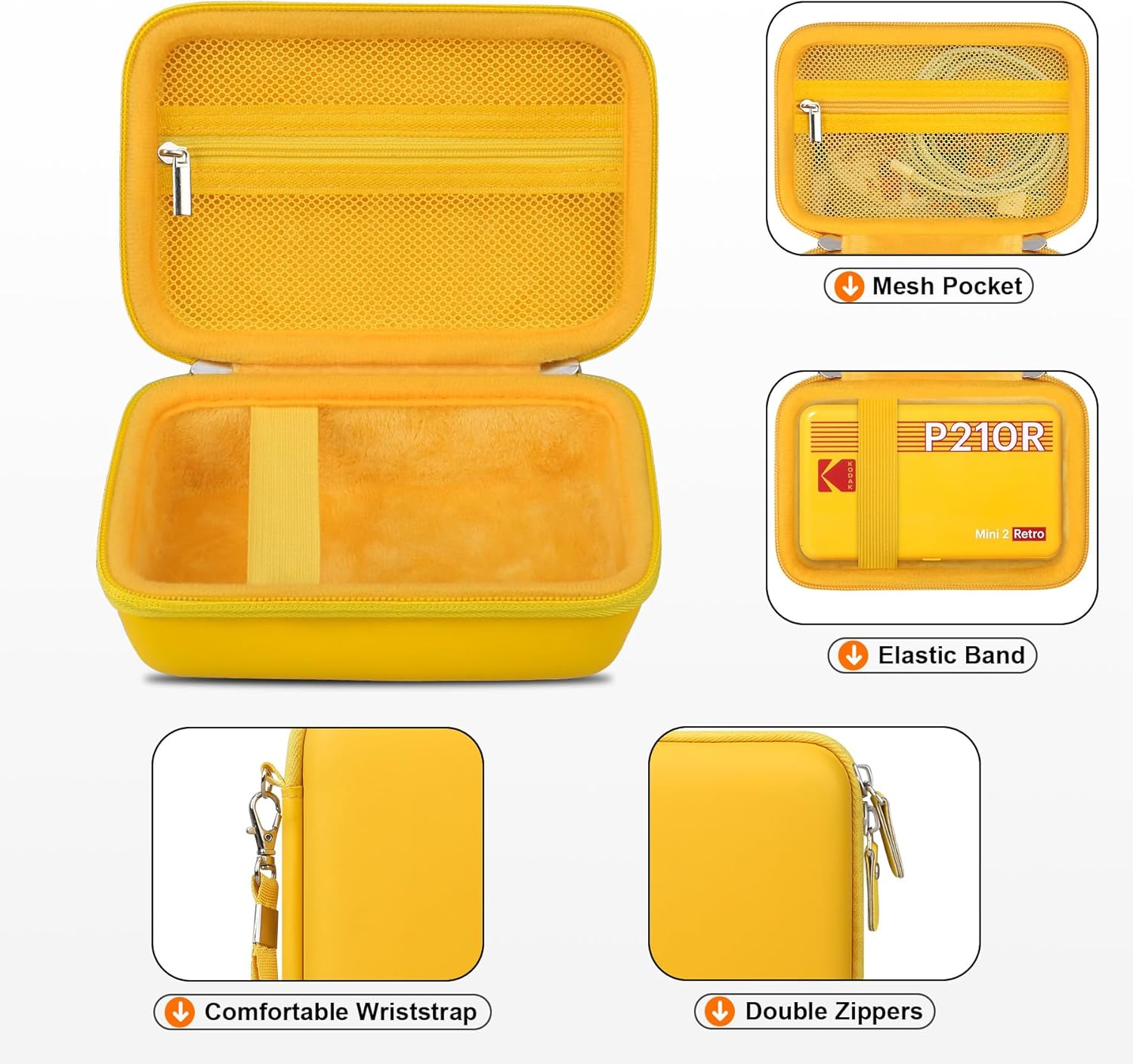 Detalle de RAIALL Hard Case for Kodak Mini 2 Retro 4PASS Portable Photo Printer (Yellow)