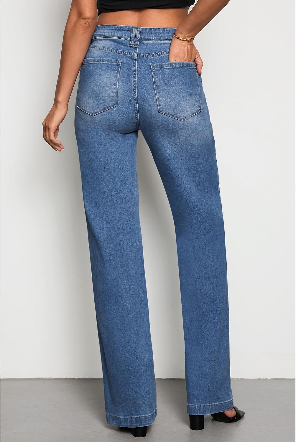 Detalle de GRAPENT Women's Wide-Leg Jeans in Stretch Denim