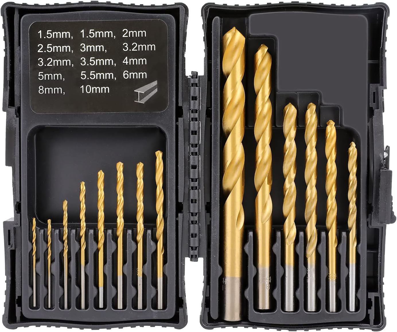 Thumbnail 2 de Amazon Basics High Speed Steel Wood Drill Bits Set, Titanium Coated (14 Pieces) – 1.5–10 mm