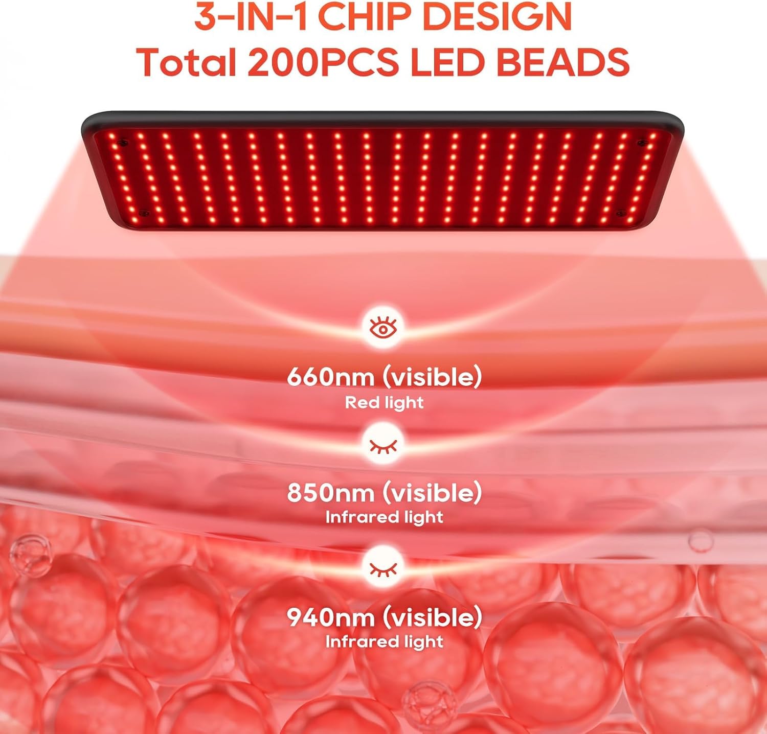 Detalle de BEICHEN Red Light Therapy for Body and Face (660nm, 850nm, 940nm) with Large Panel and Stable Stand